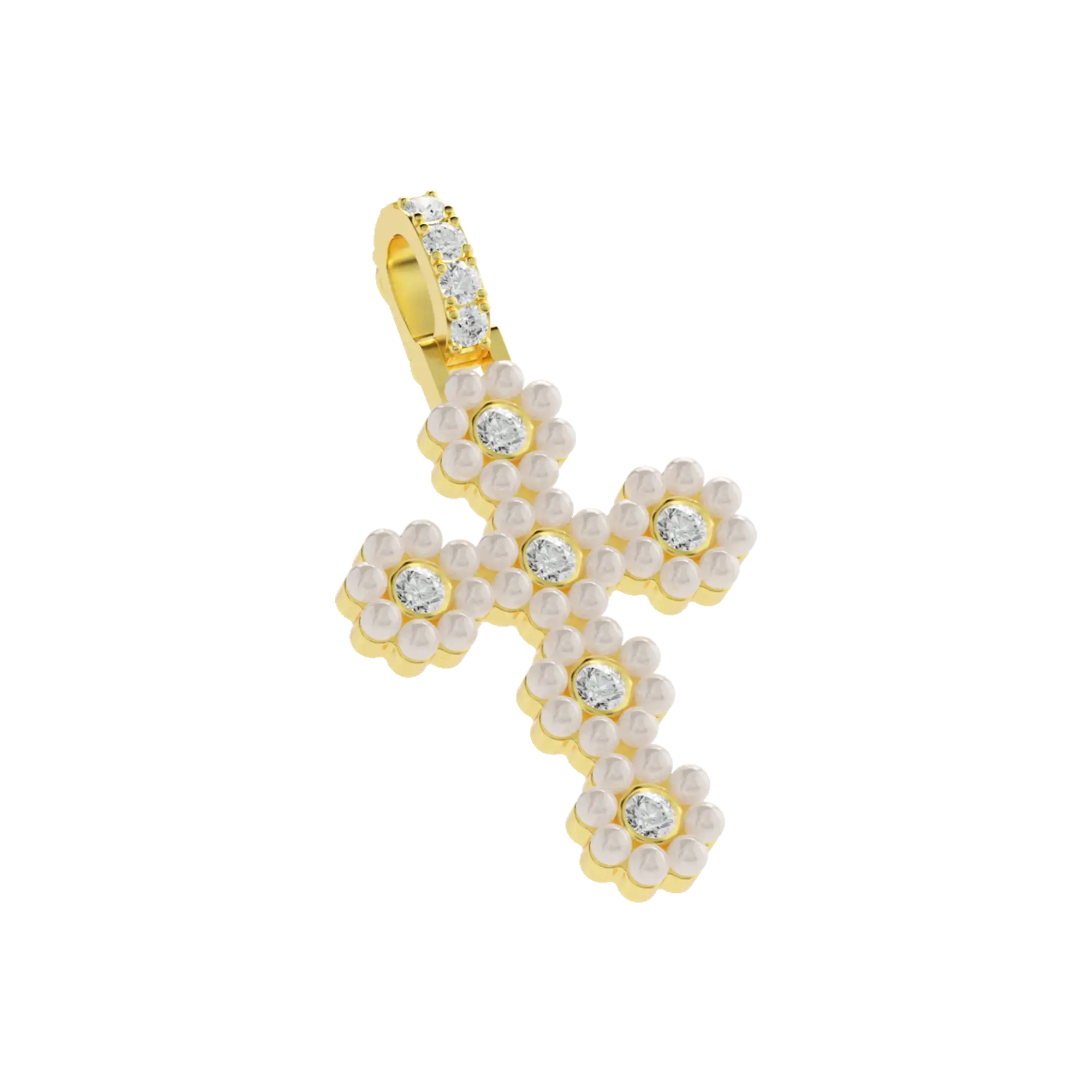Women's Halo Pearl Brilliant Cross Pendant