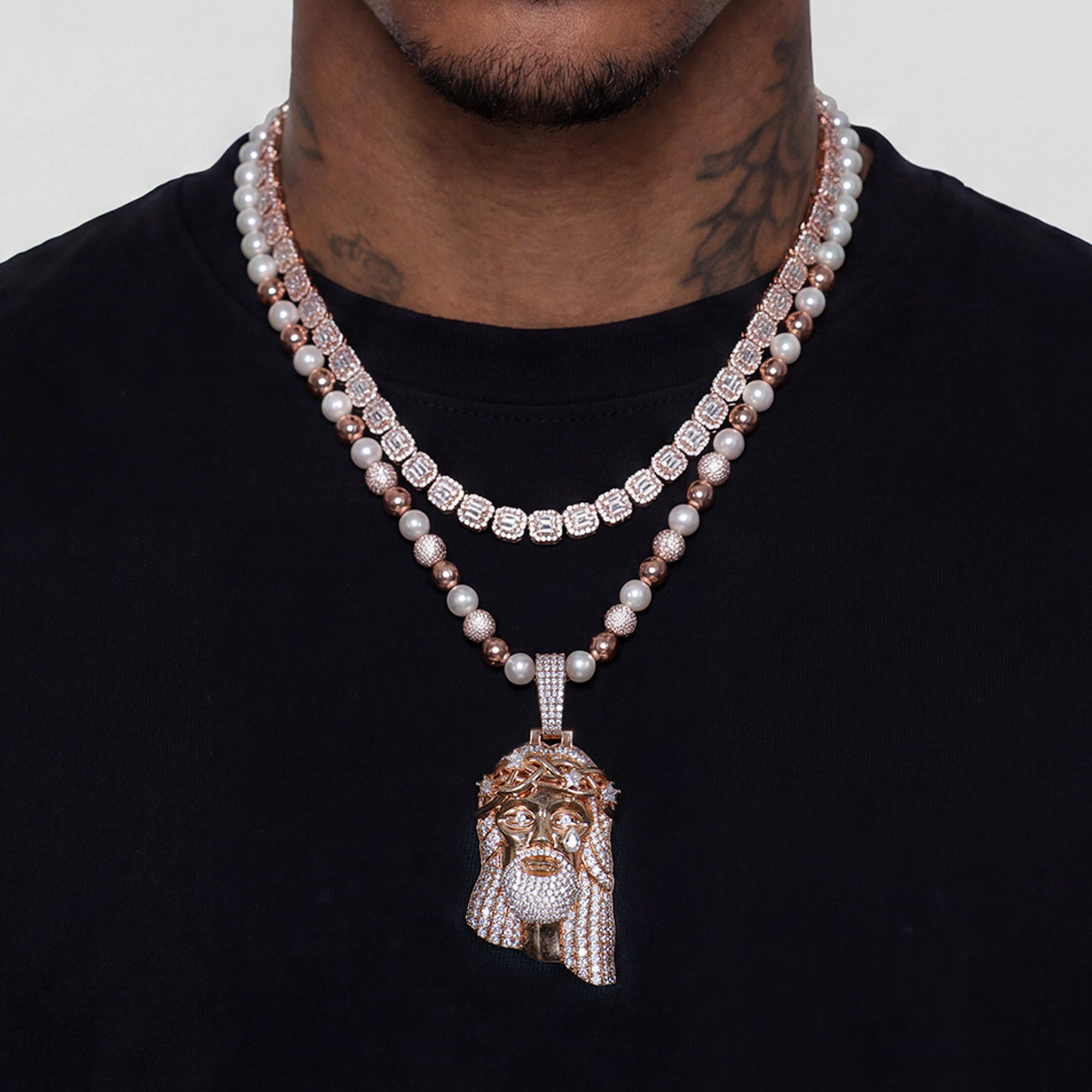 Rose Gold Stellar Jesus Pendant & Chain Trinity Set