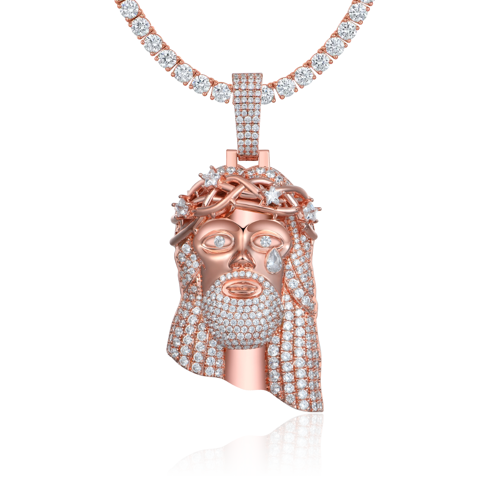 Women's Rose Gold Stellar Jesus Pendant - Large