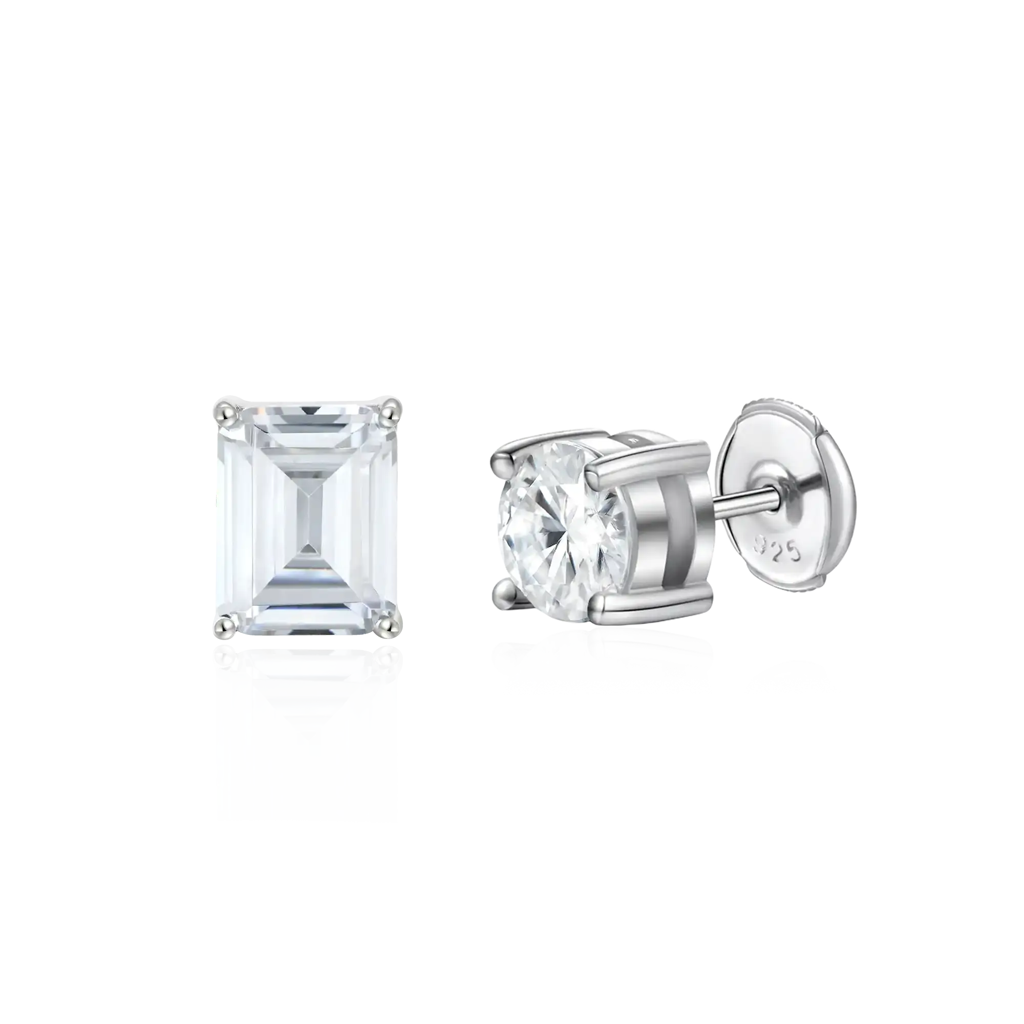 Moissanite S925 Emerald & Round Cut Stud Earring Set