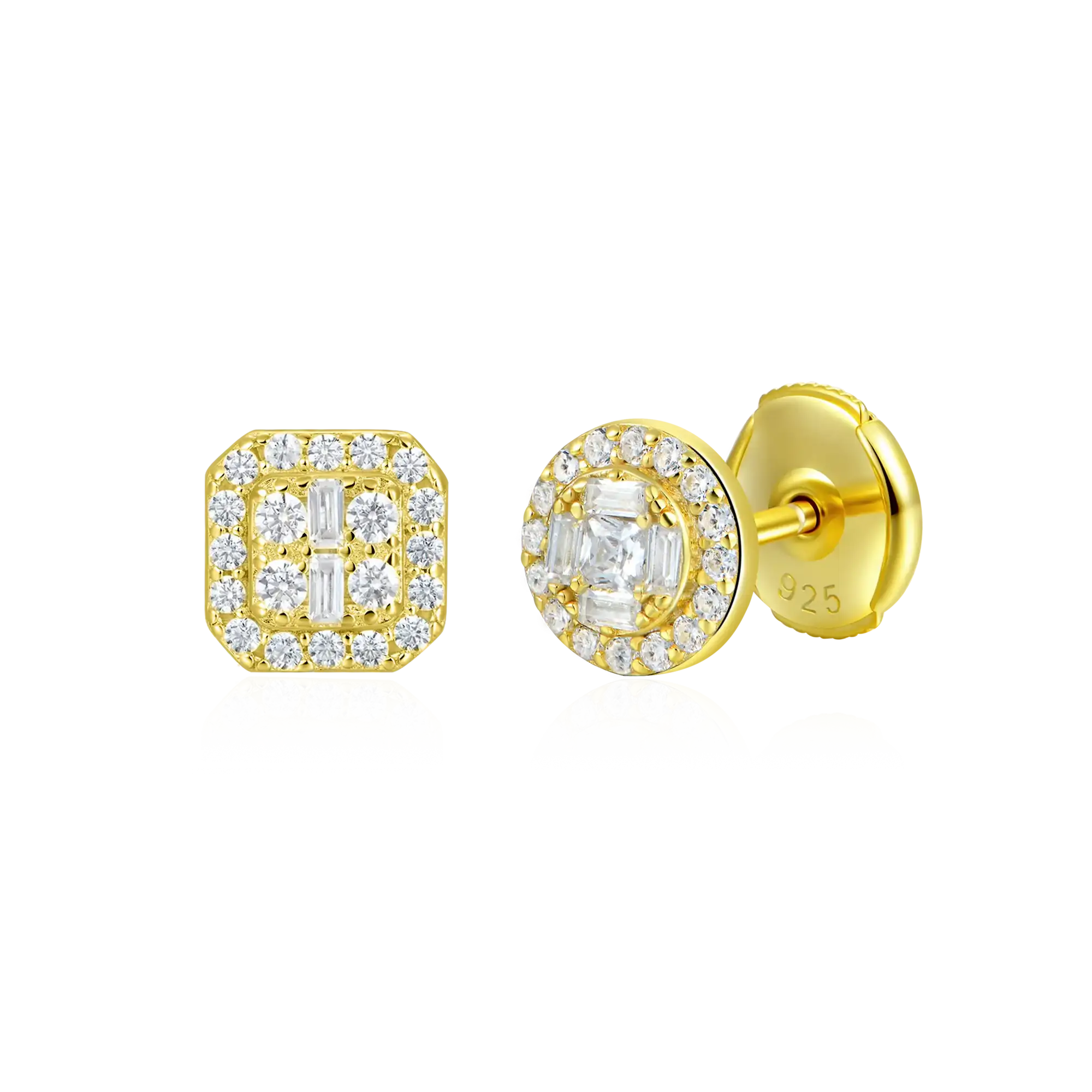S925 Baguette Mix Halo Stud Earring Set