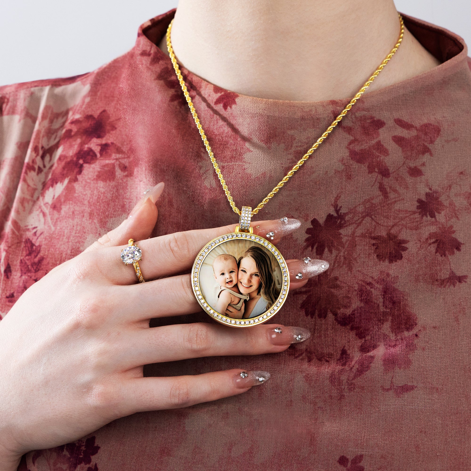 Custom Moissanite 46MM Photo Necklace Pendant