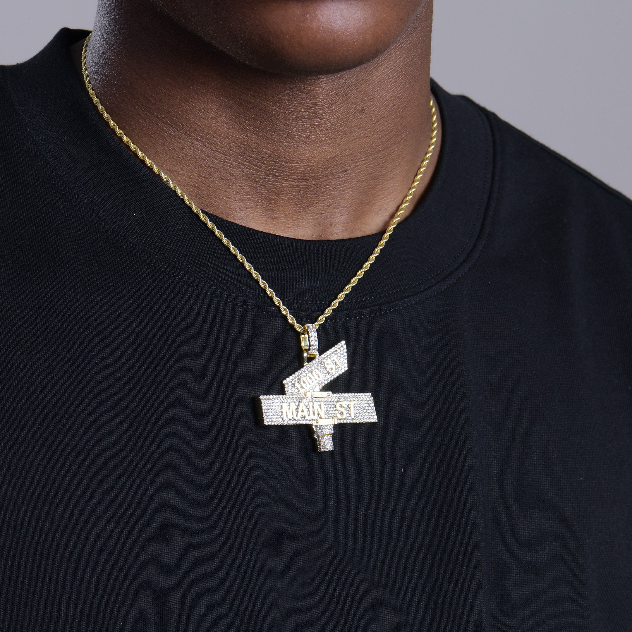 Custom White Iced Street Sign Pendant