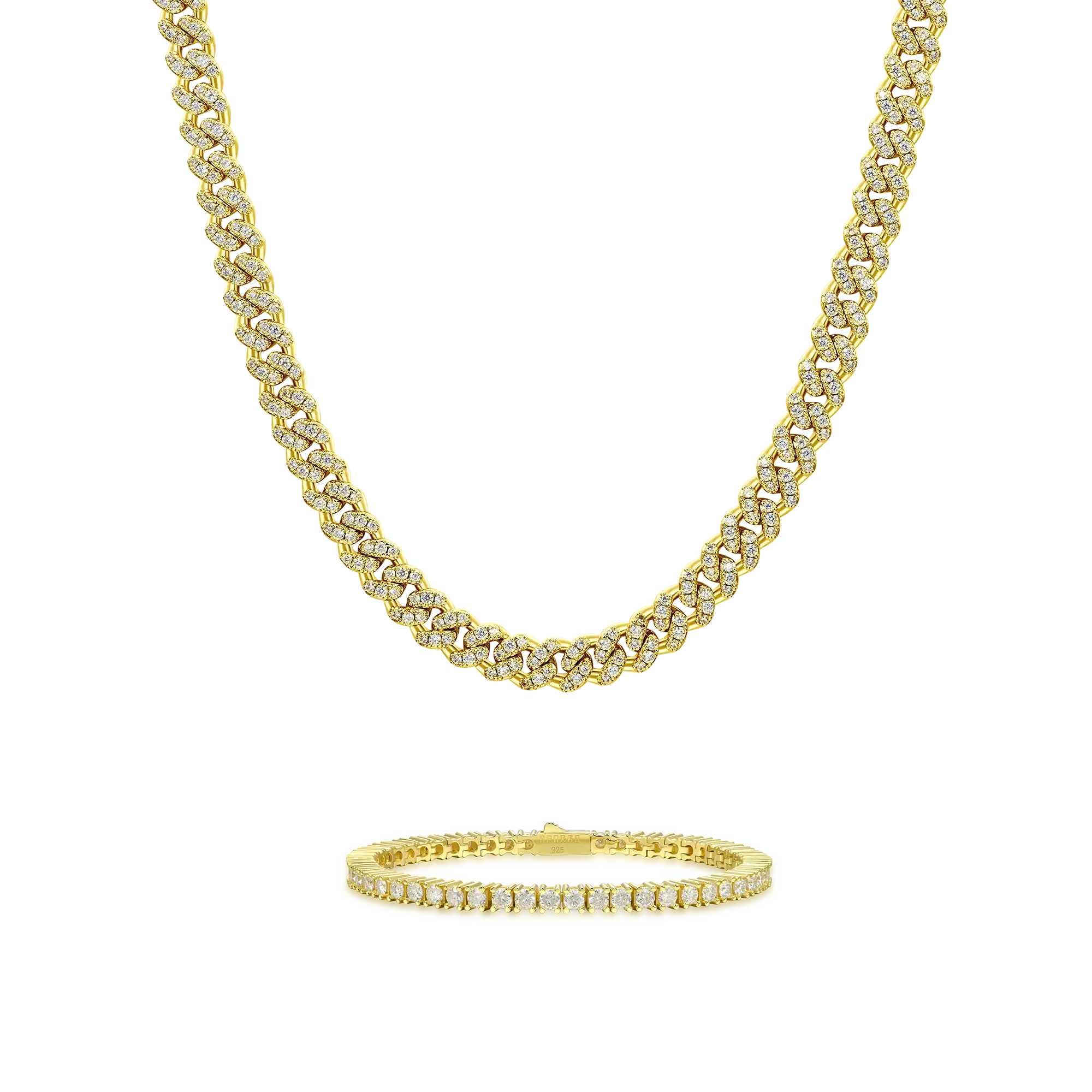 Micro Round Cut Cuban Link Chain + Tennis Bracelet Gift Set