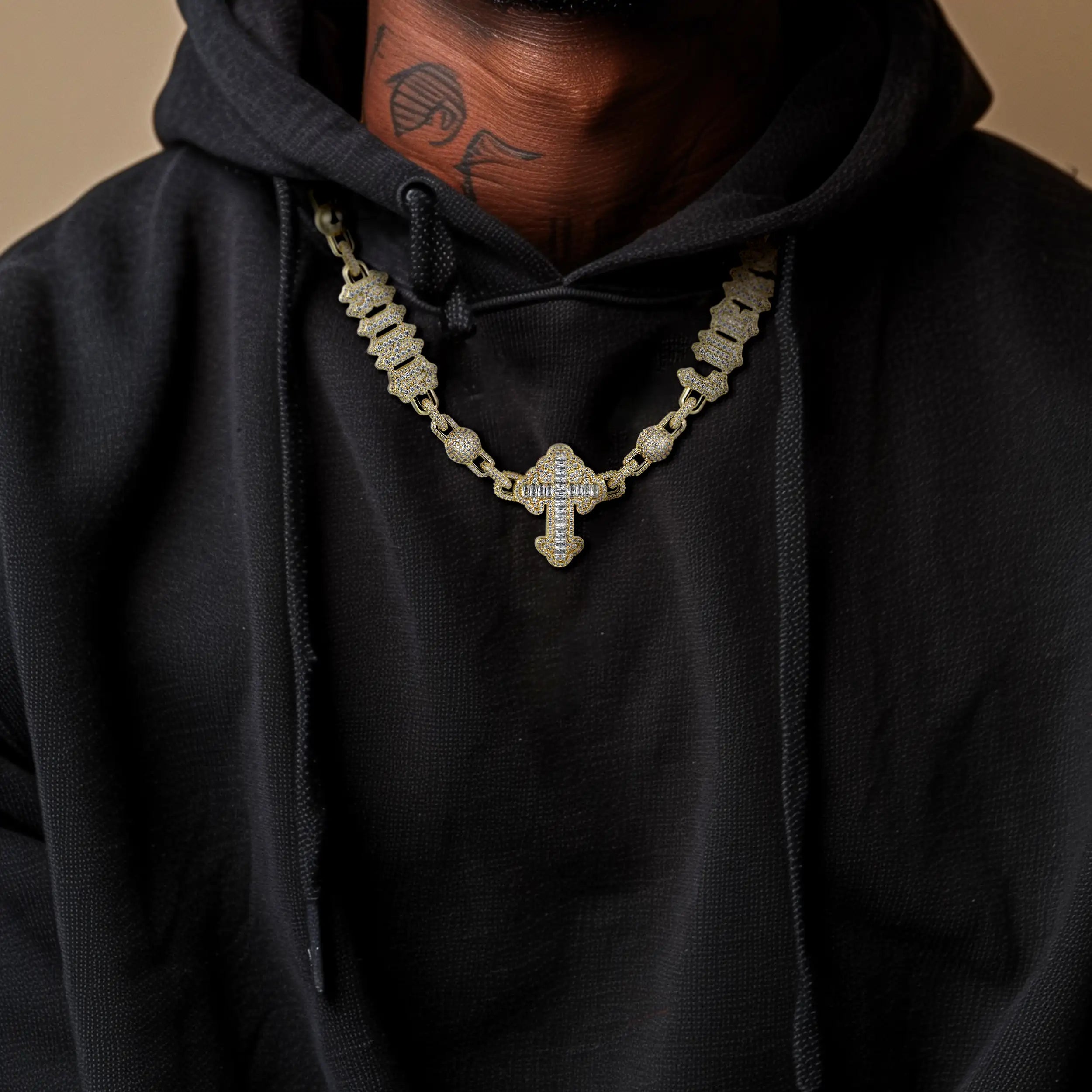 Custom Font Iced Cross Ball Chain - 10mm