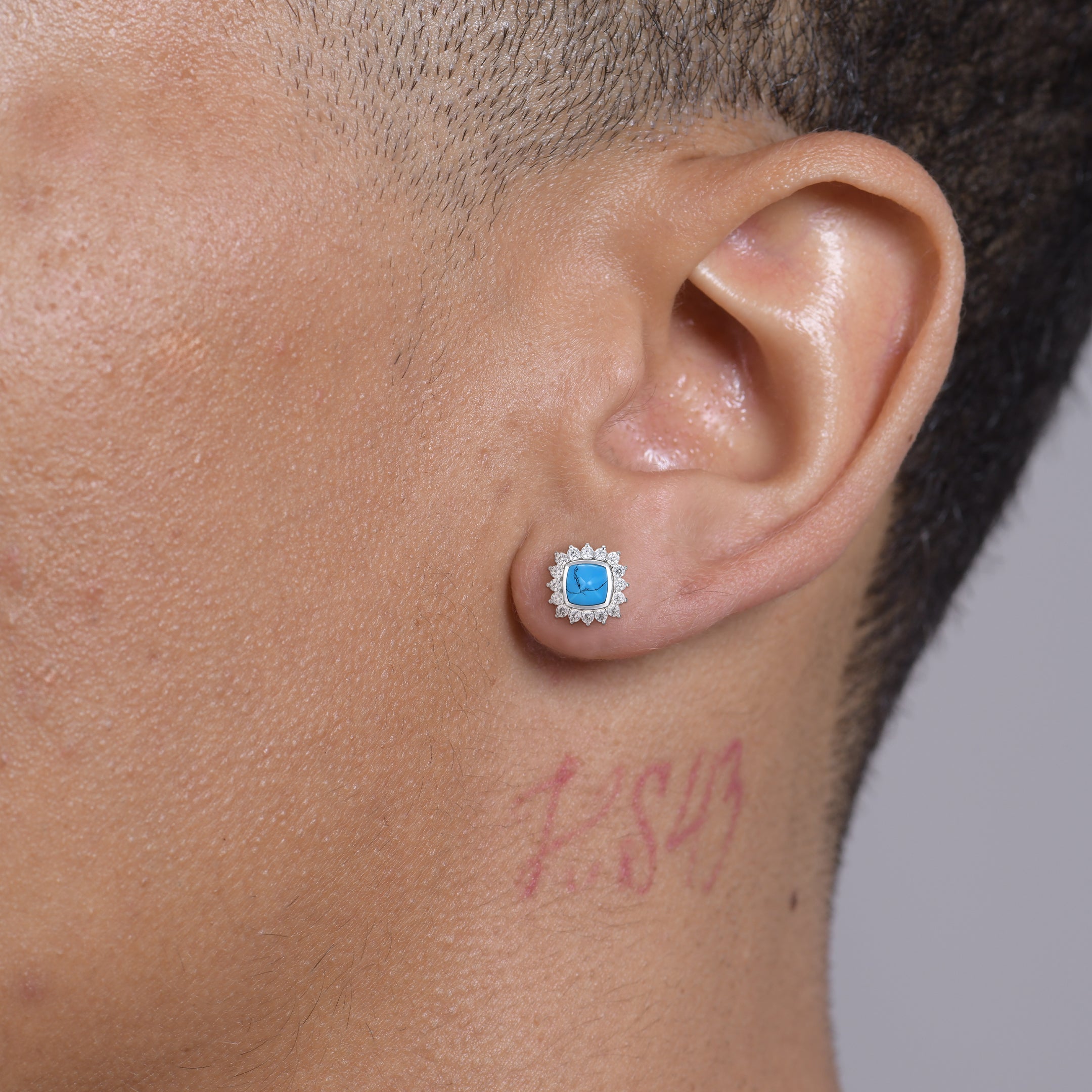 S925 Turquoise Halo Detachable Stud Earrings