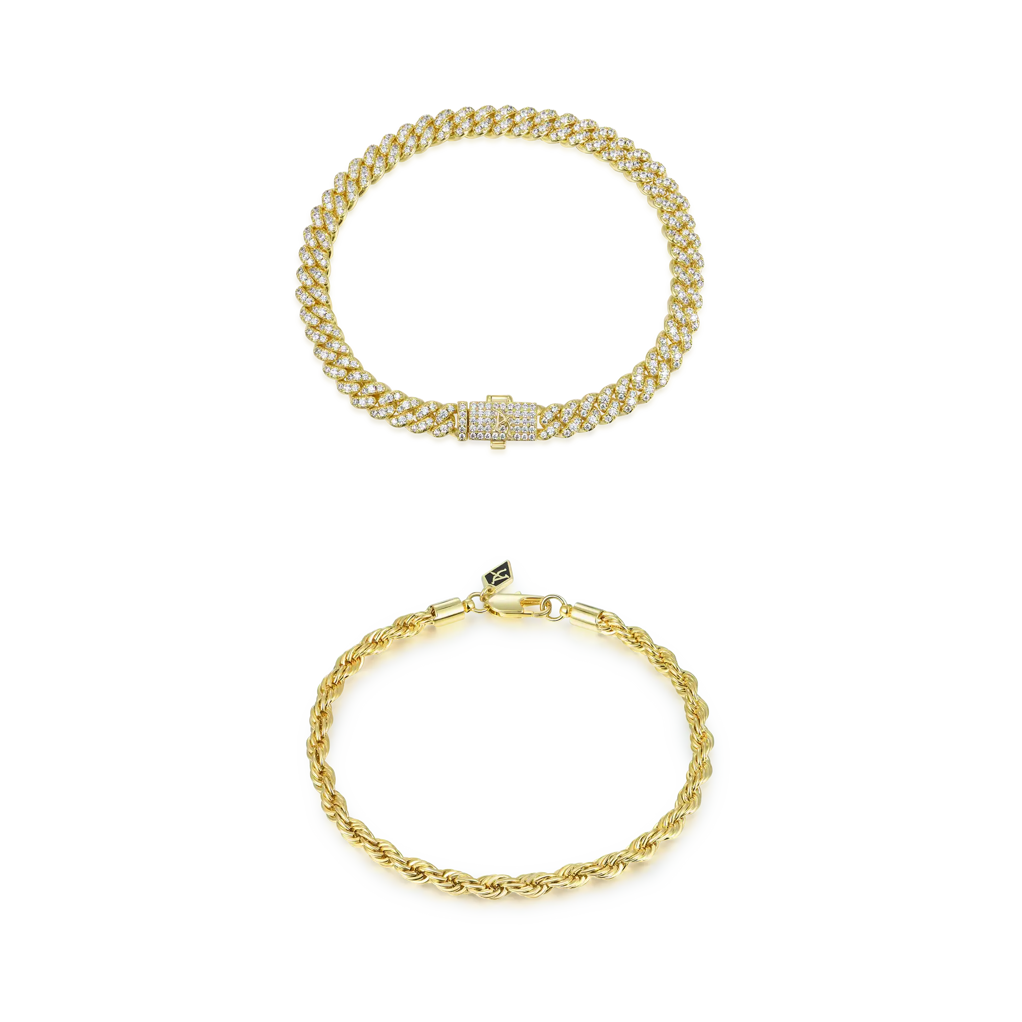 Micro Round Cut Cuban Link + Rope Bracelet Gift Set