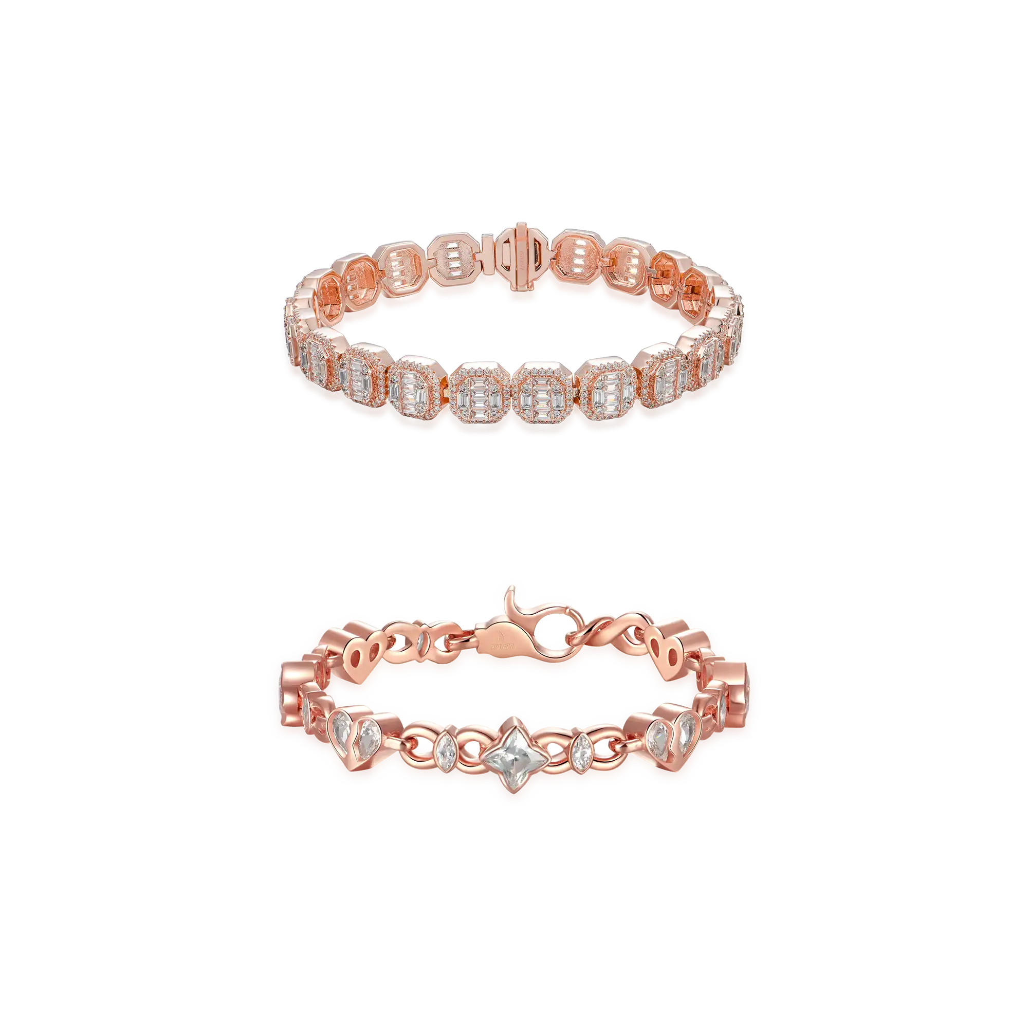 Baguette Clustered Tennis + Radiant Hearts Entwined Bracelet Gift Set