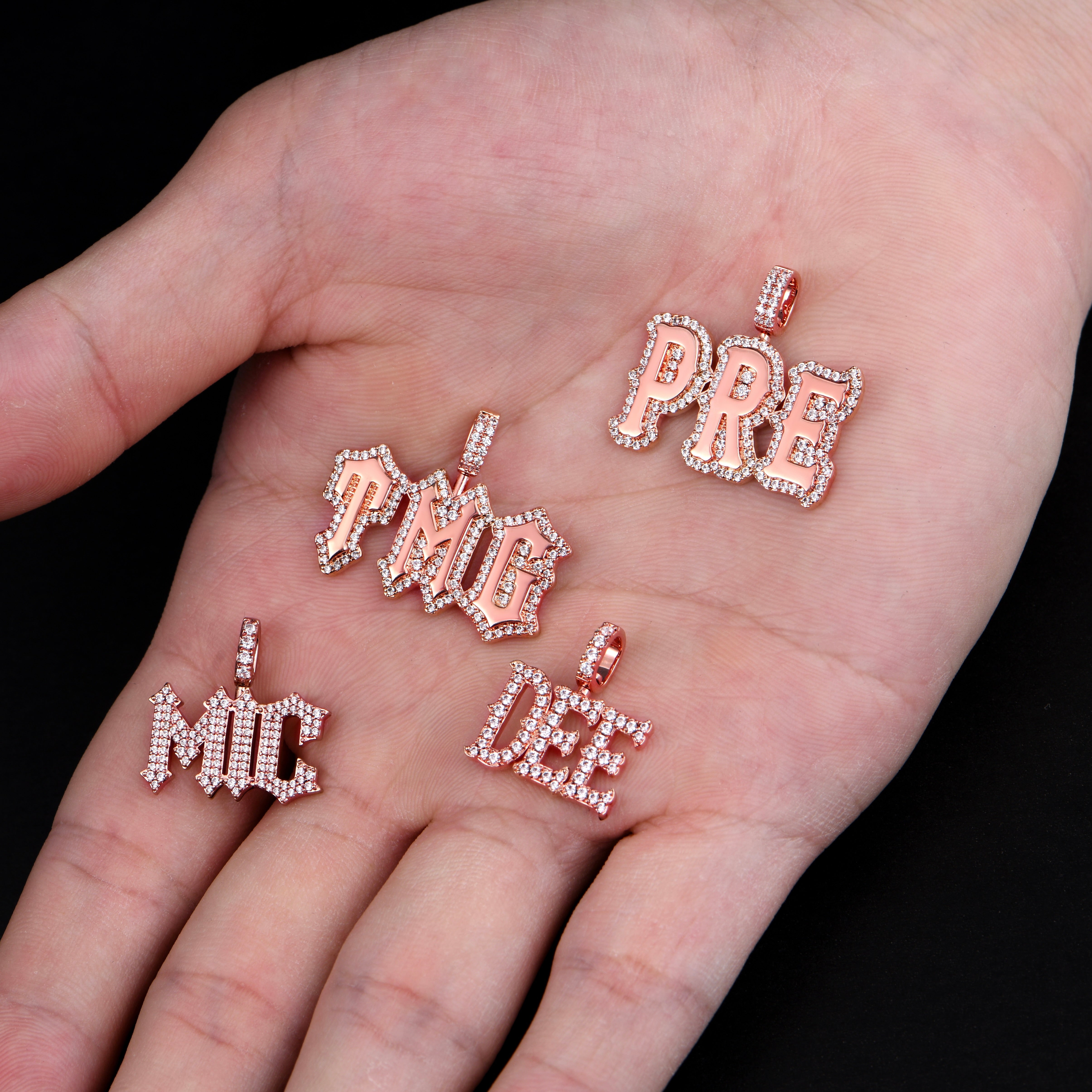 Custom Moissanite Bosox Font Pendant - 15mm Height