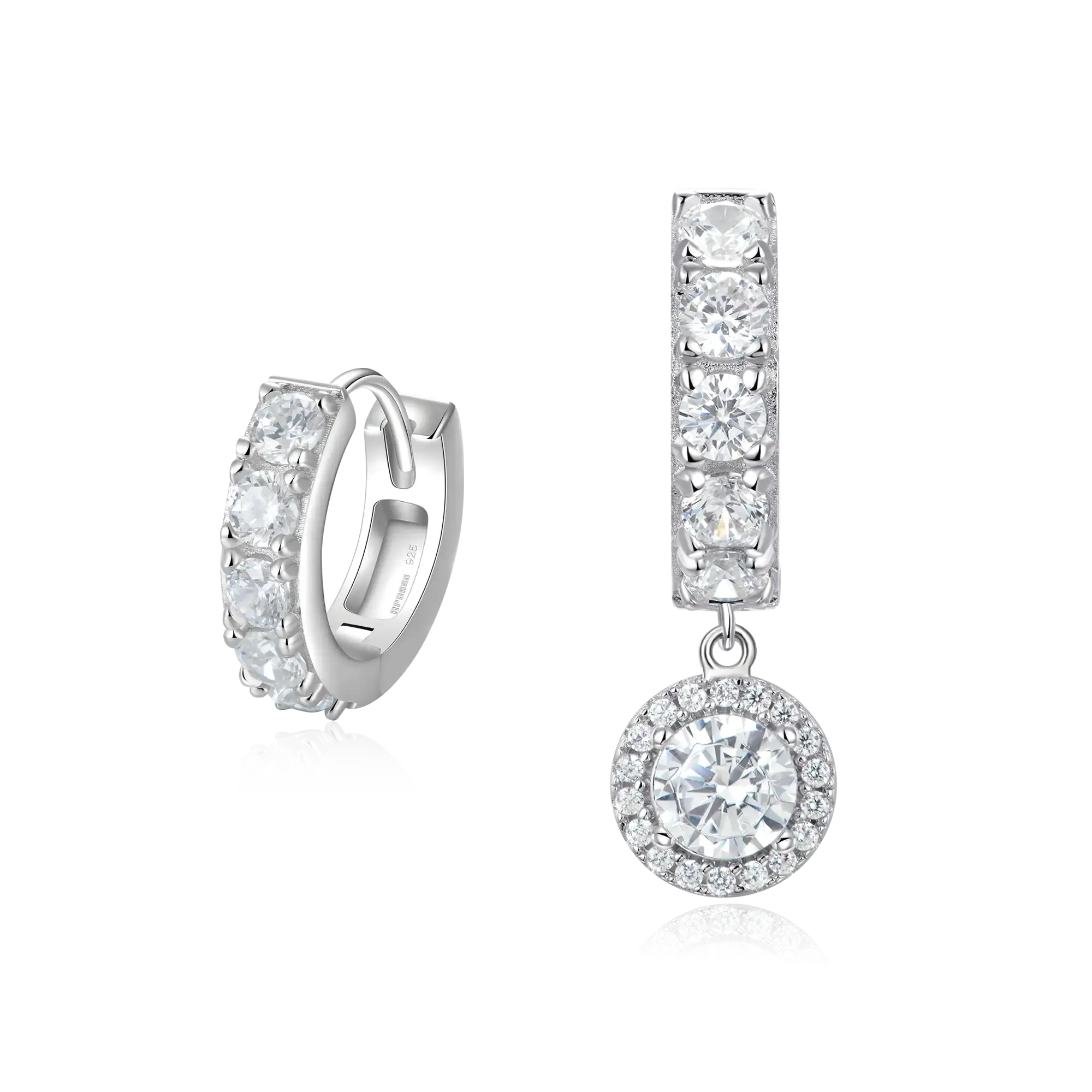 Moissanite S925 Halo Dangly & Classic Hoop Earring Set