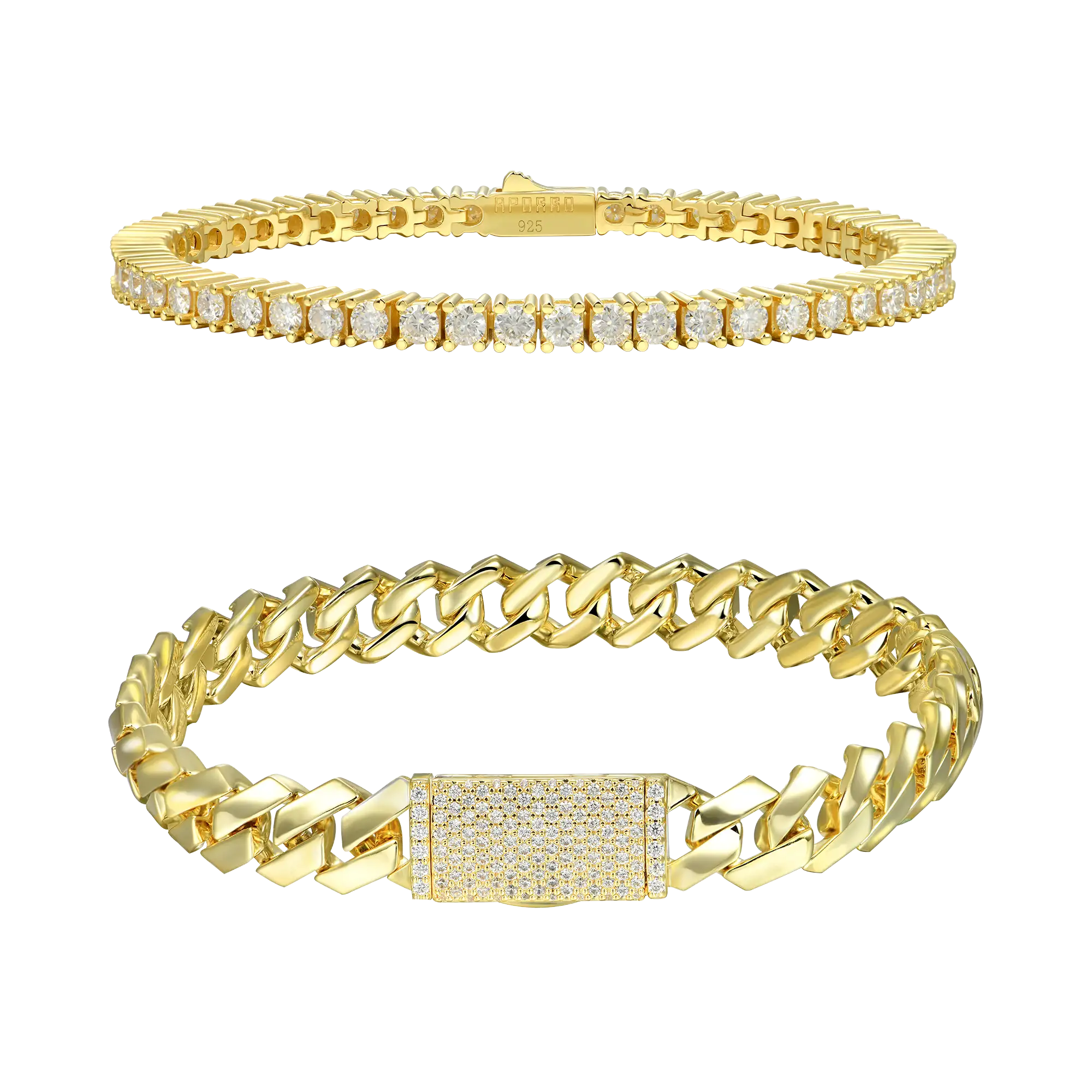 3mm Tennis Bracelet + 8mm Plain Gold Prong Bracelet Gift Set