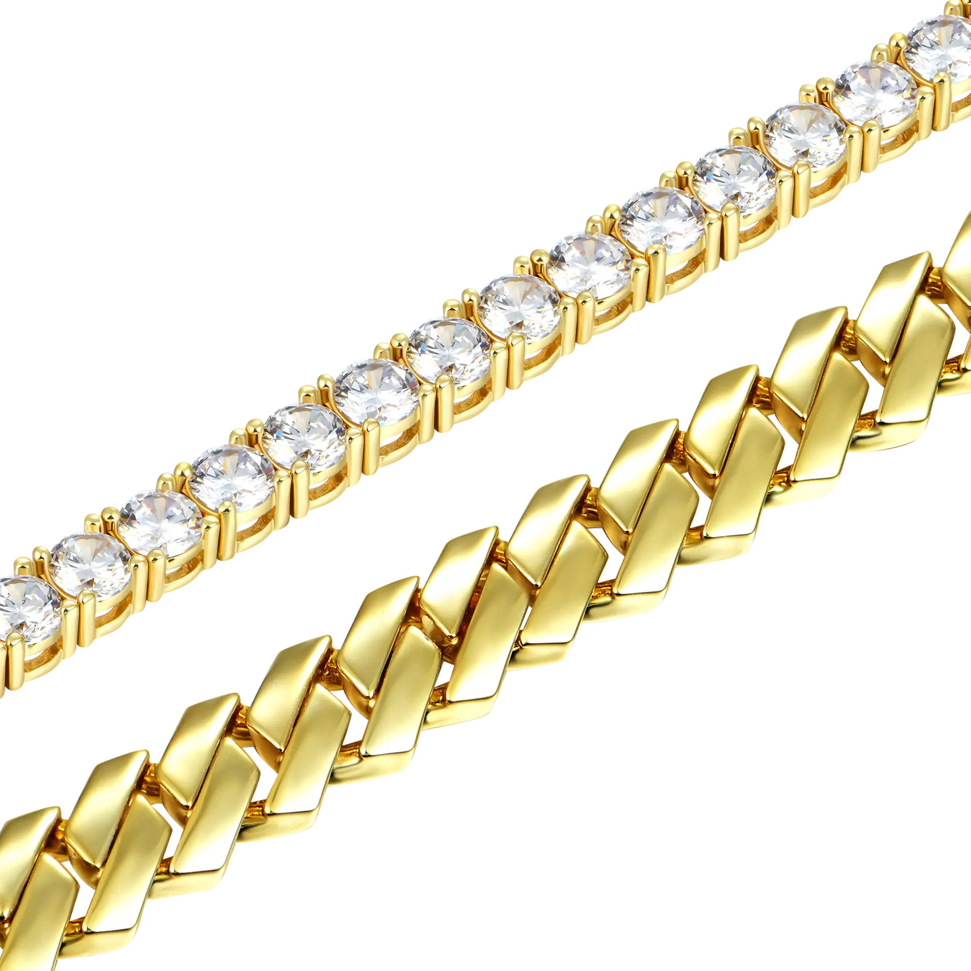 3mm Tennis Bracelet + 8mm Plain Gold Prong Bracelet Gift Set
