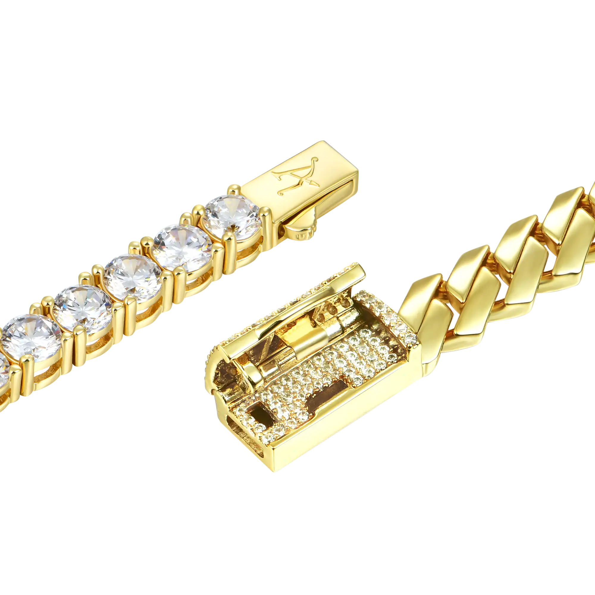 3mm Tennis Bracelet + 8mm Plain Gold Prong Bracelet Gift Set