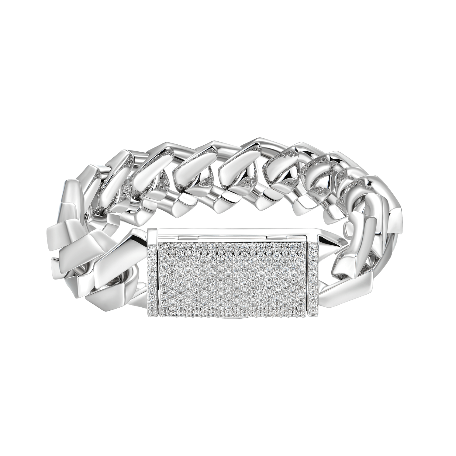 Moissanite Plain Gold Prong Cuban Link Bracelet - 15mm