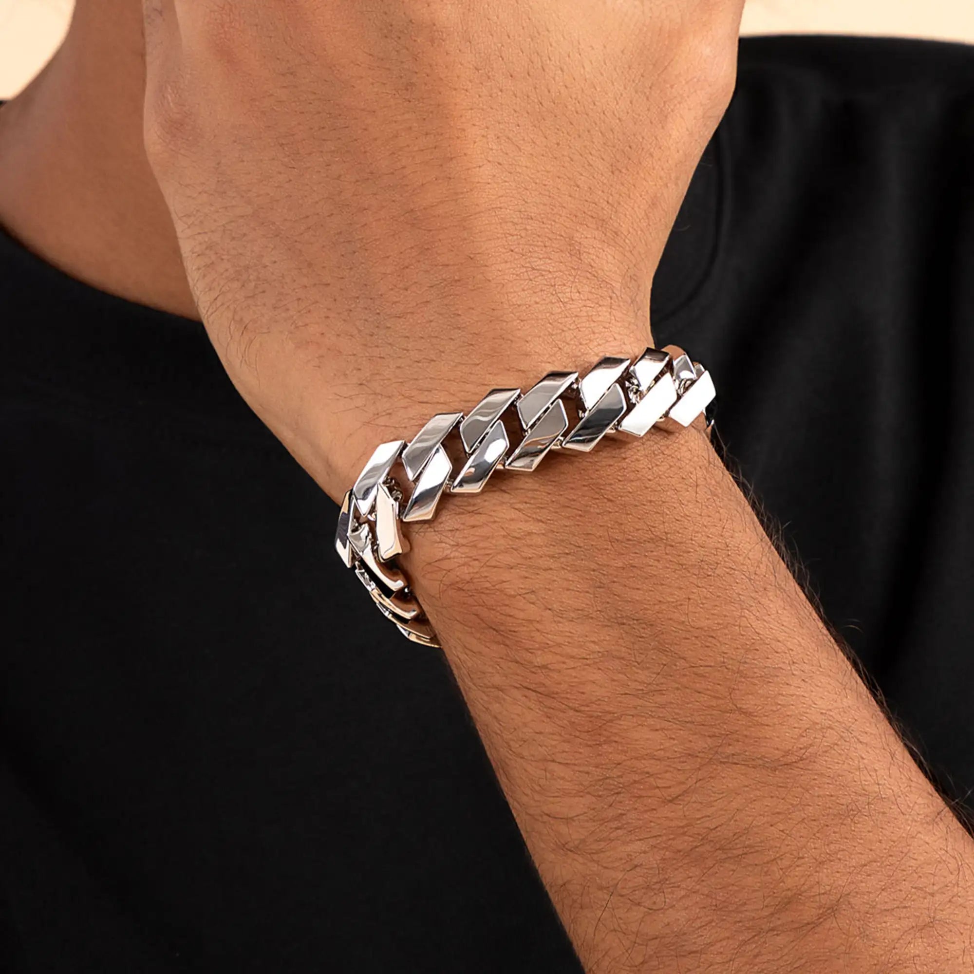 Moissanite Plain Gold Prong Cuban Link Bracelet - 15mm