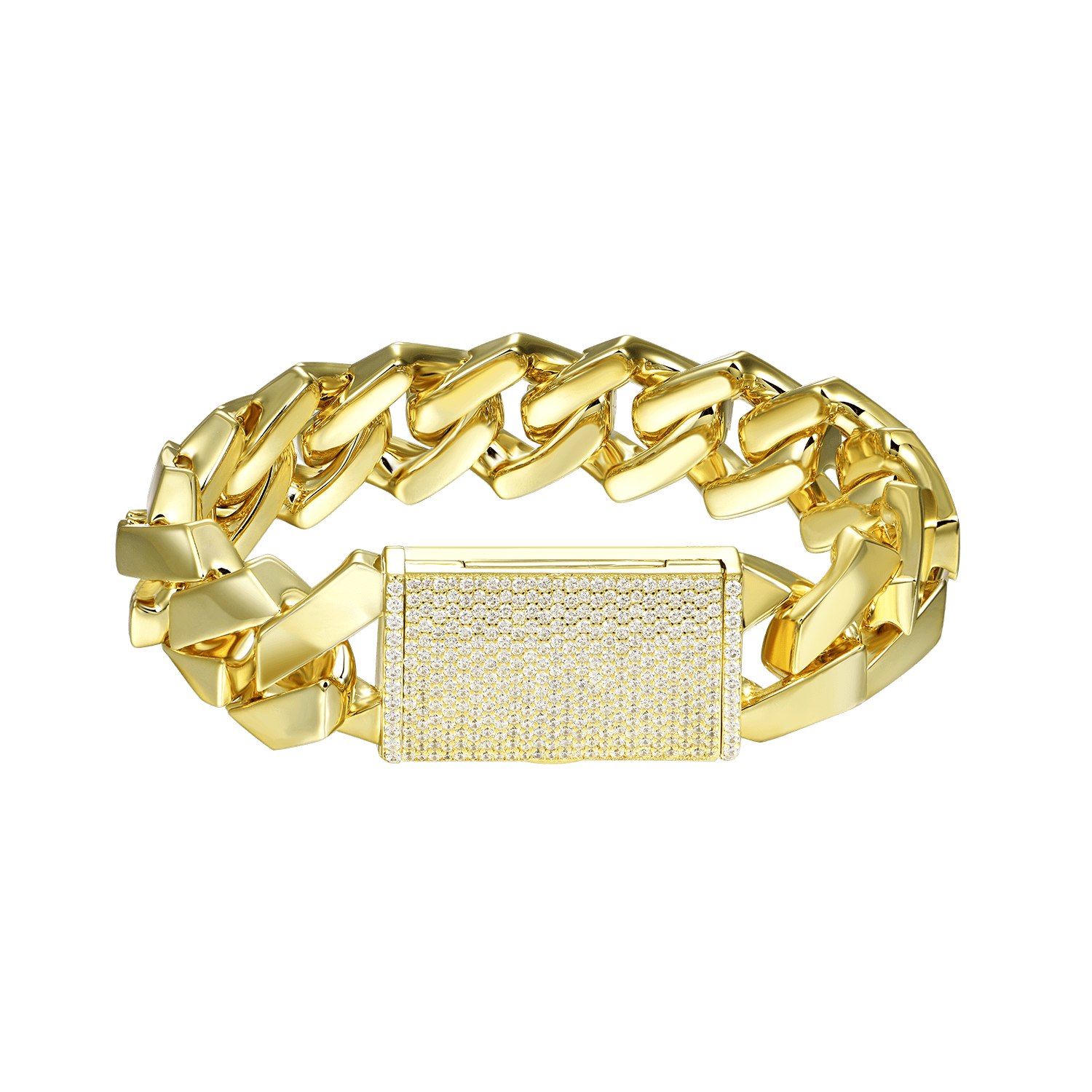 Moissanite Plain Gold Prong Cuban Link Bracelet - 19mm