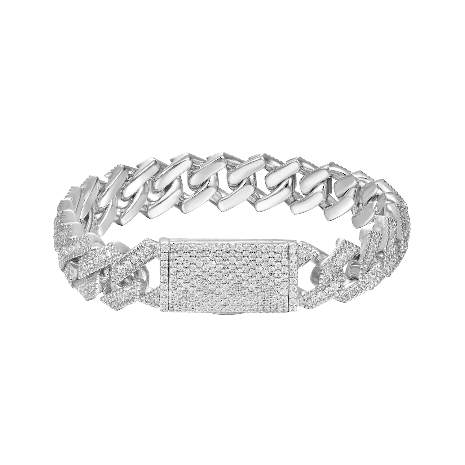 Halo Round Cut Moissanite Prong Cuban Link Bracelet - 12mm