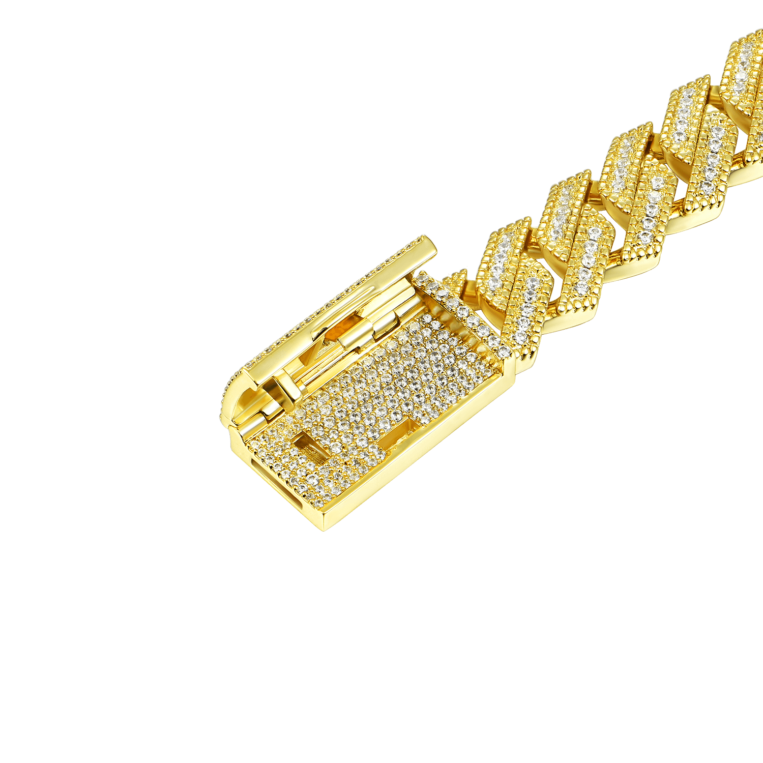 Halo Round Cut Moissanite Prong Cuban Link Bracelet - 12mm