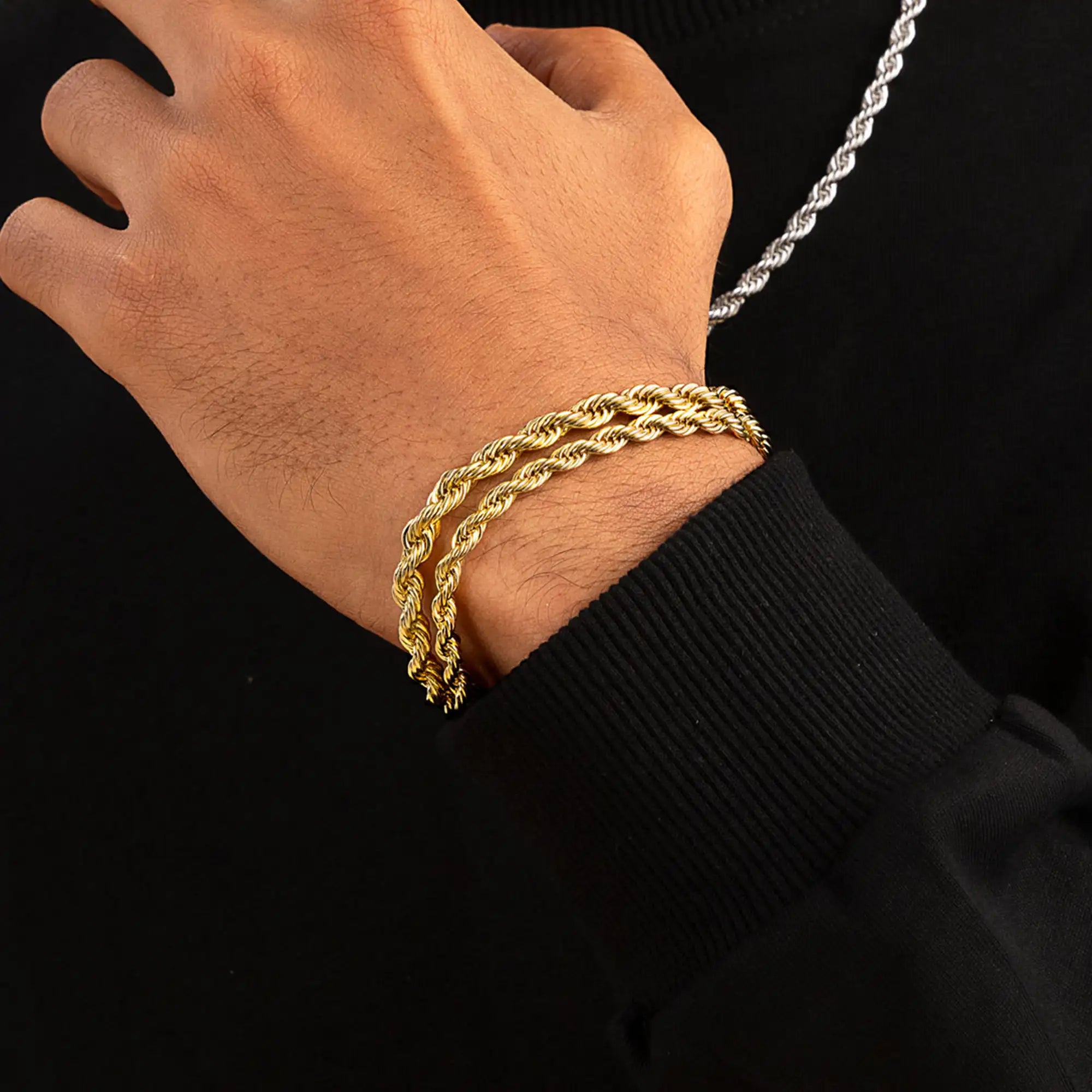 Micro Round Cut Cuban Link + Rope Bracelet Gift Set