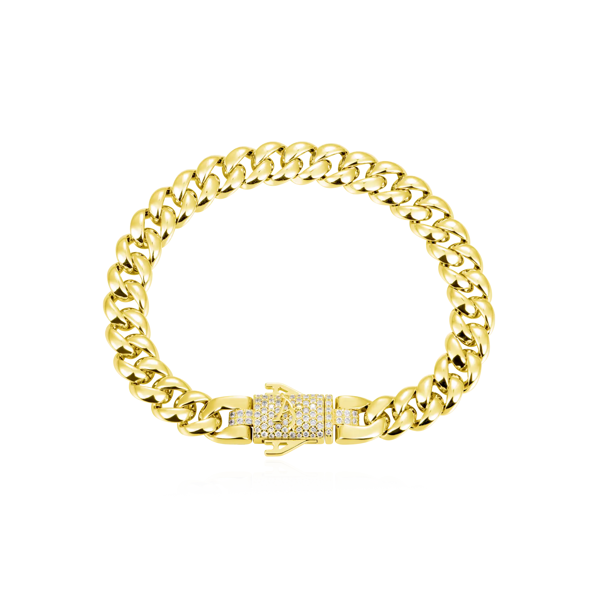 Plain Gold Cuban Bracelet With Moissanite Clasp - 8mm