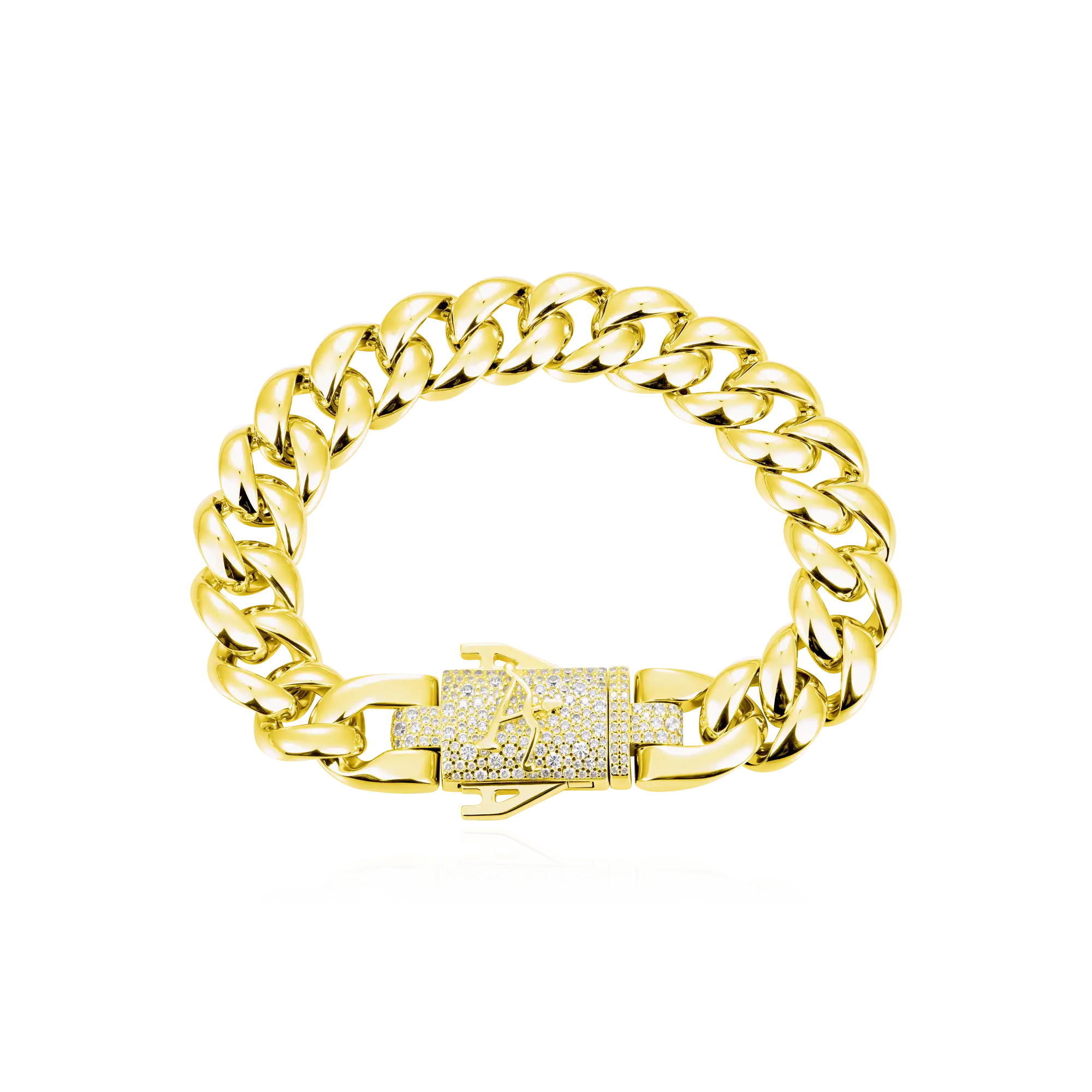 Plain Gold Cuban Bracelet With Moissanite Clasp - 12mm