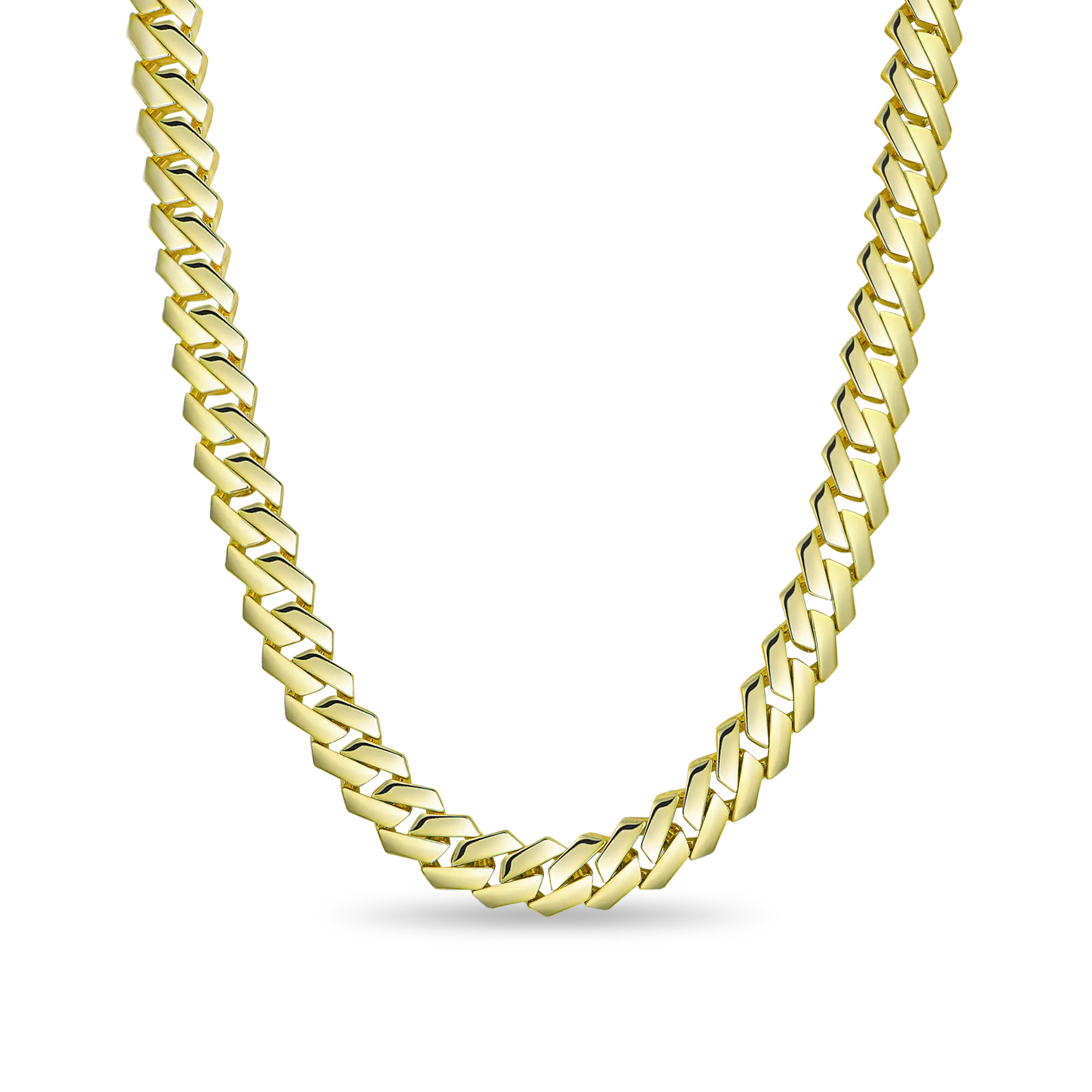 Plain Gold Prong Cuban Link Chain - 10mm