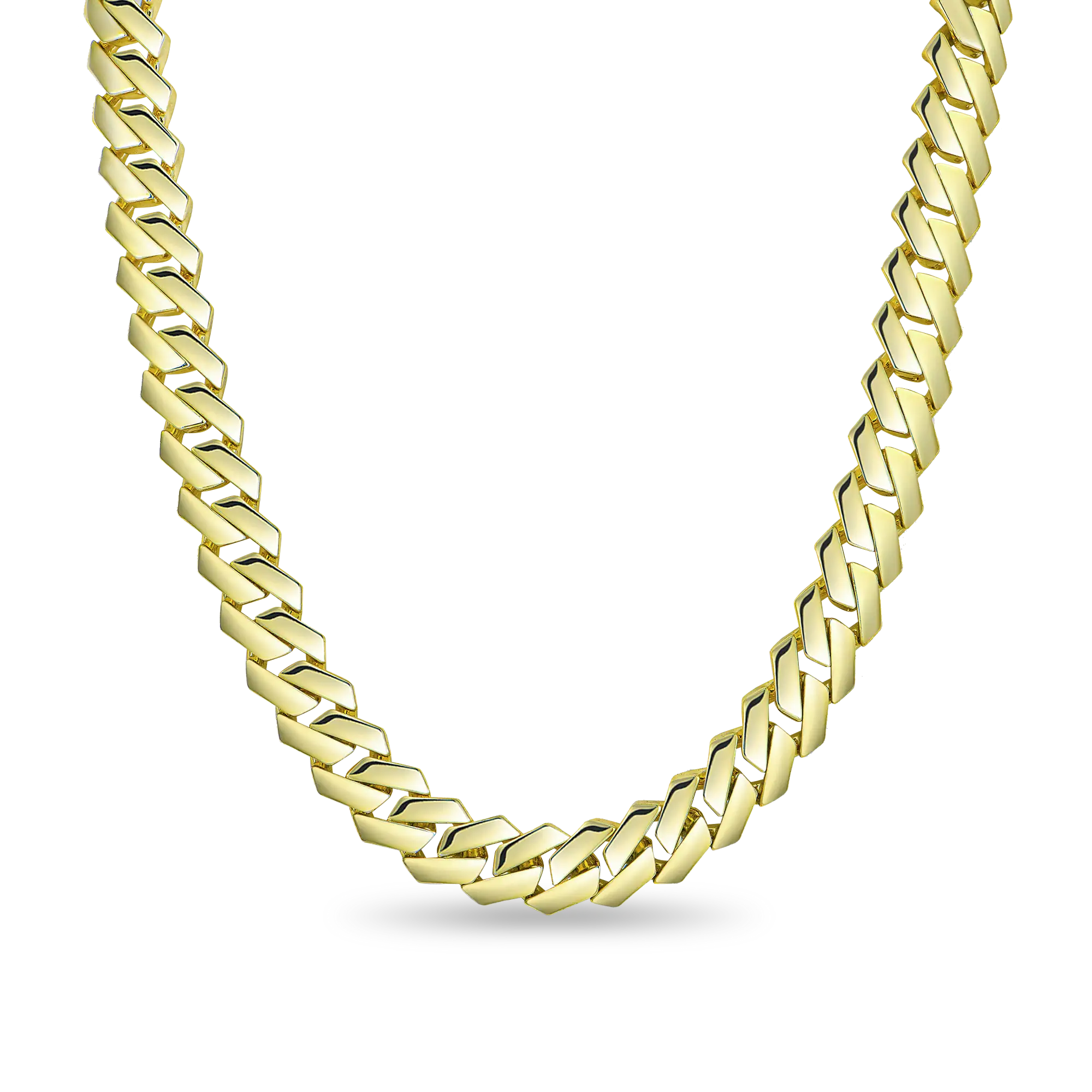 Plain Gold Prong Cuban Link Chain - 12mm