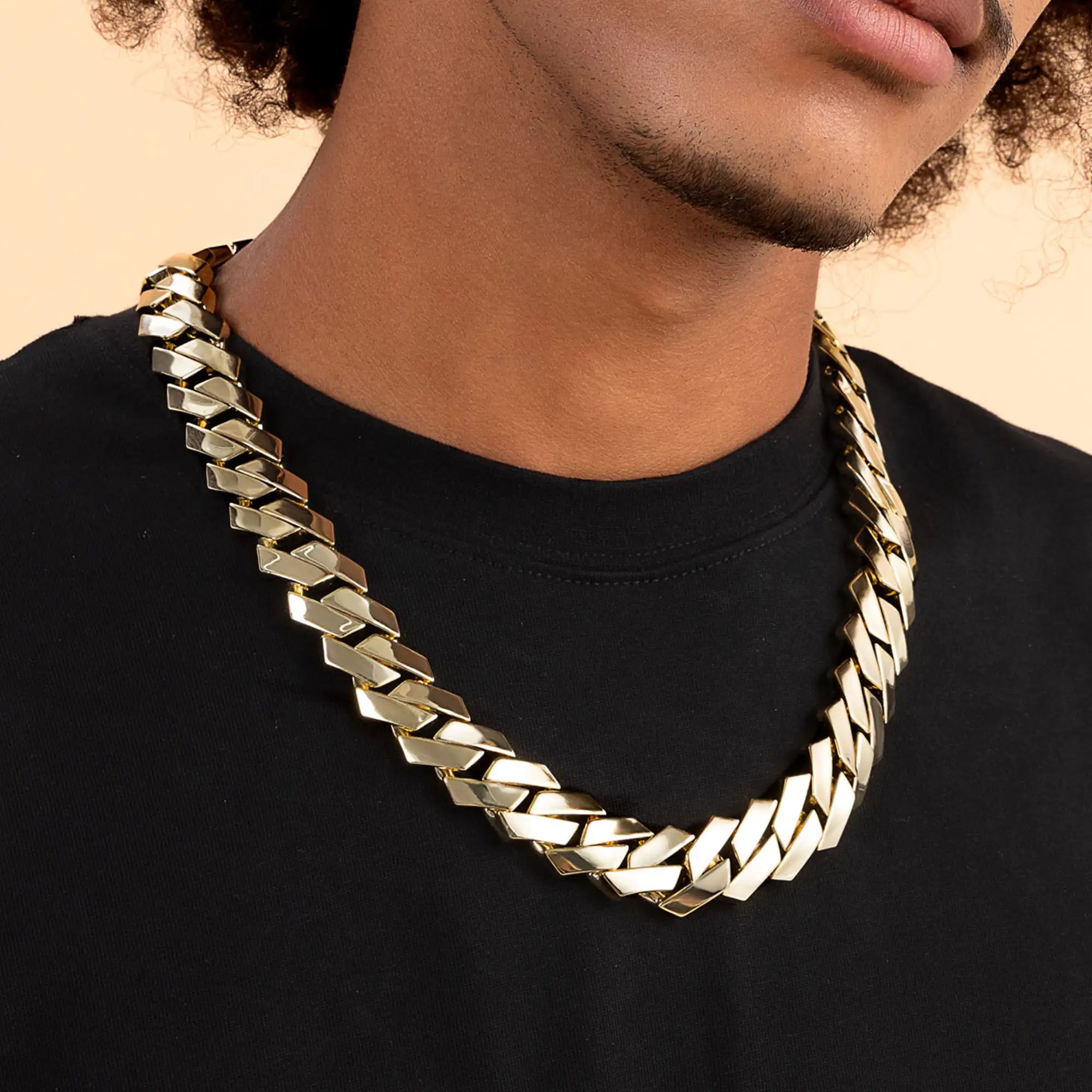 Plain Gold Prong Cuban Link Chain - 19mm
