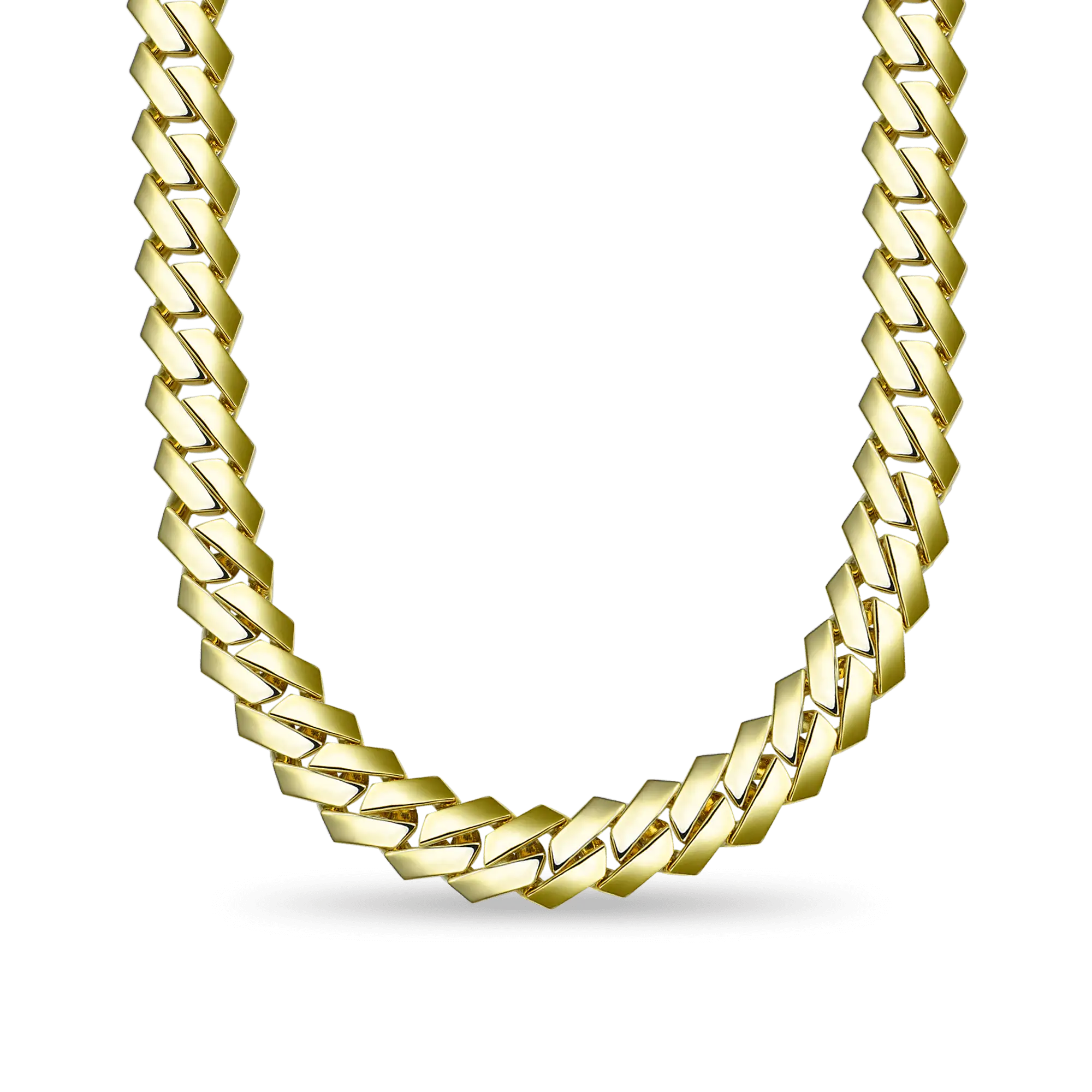 Plain Gold Prong Cuban Link Chain - 19mm