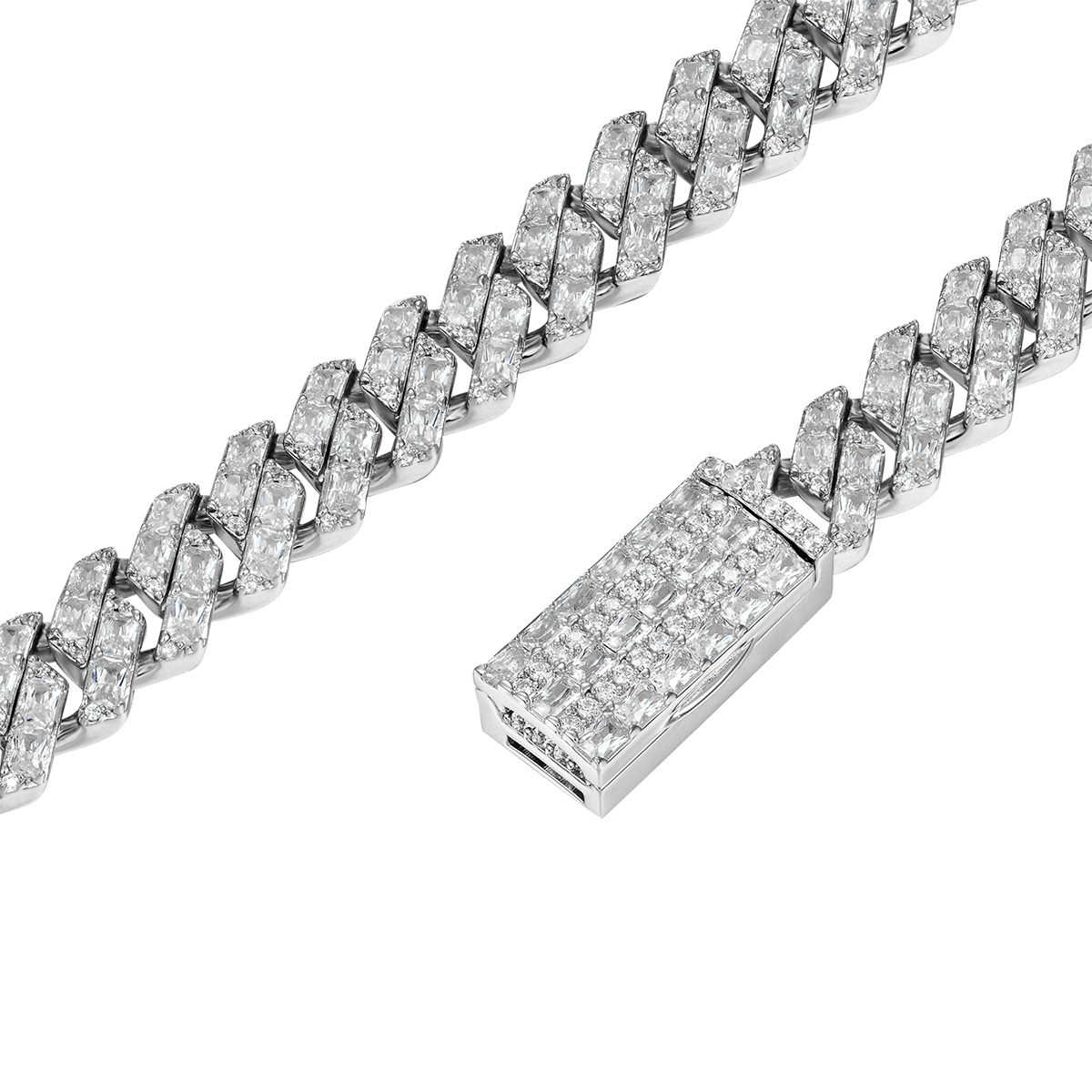 Women's Emerald Cut Prong Cuban Link Chain - 10mm
