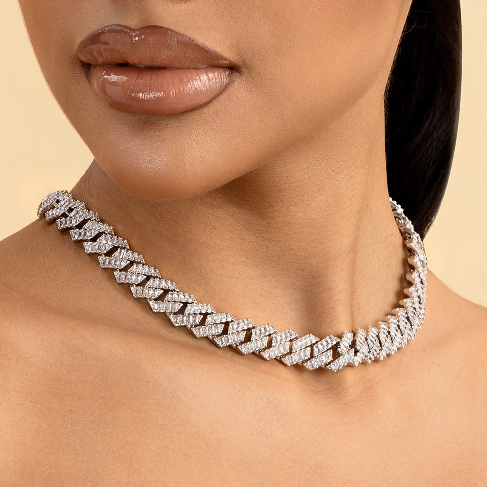Moissanite Emerald Cut Prong Cuban Link Chain - 12mm