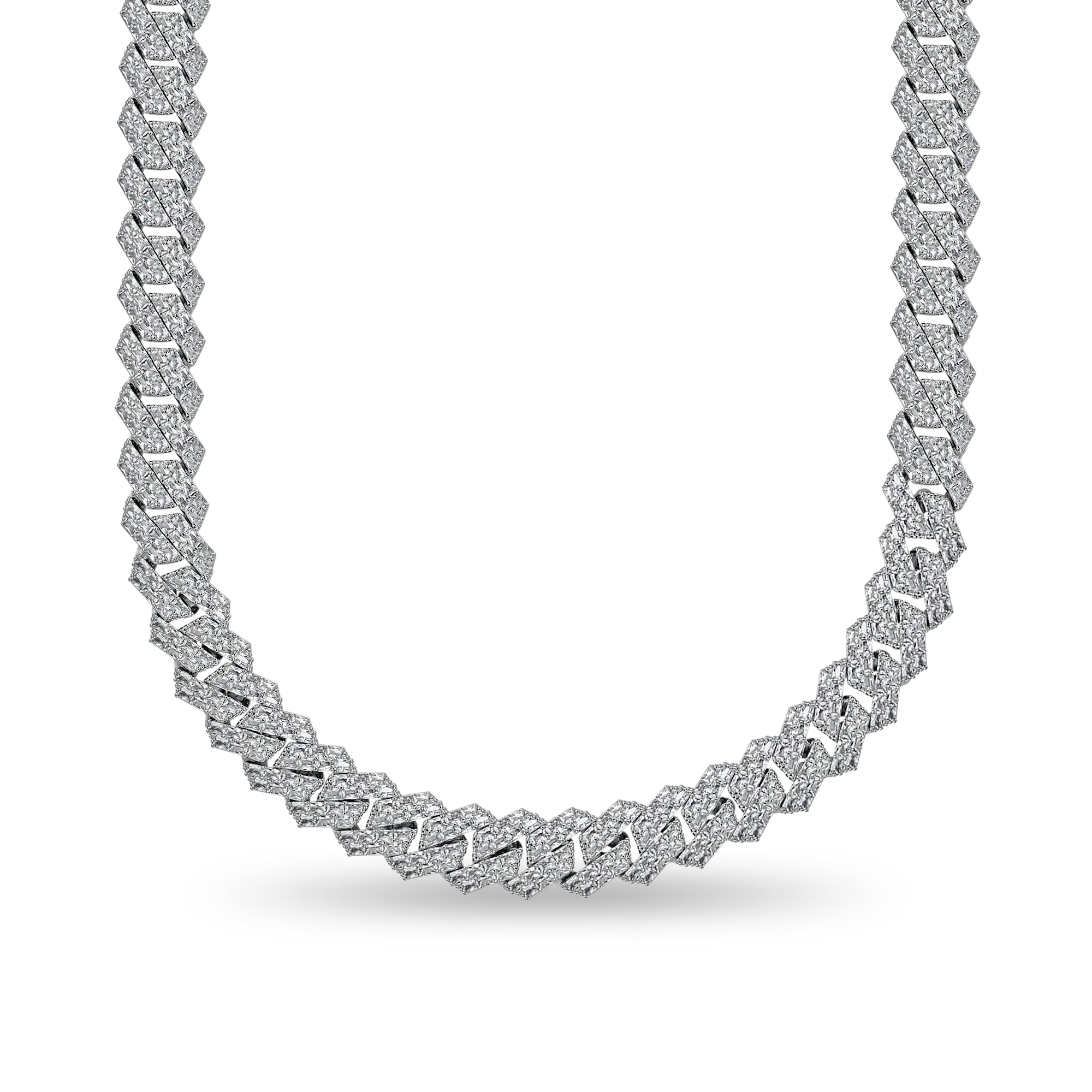 Custom Emerald Cut Prong Cuban Link Name Necklace Chain - 15mm