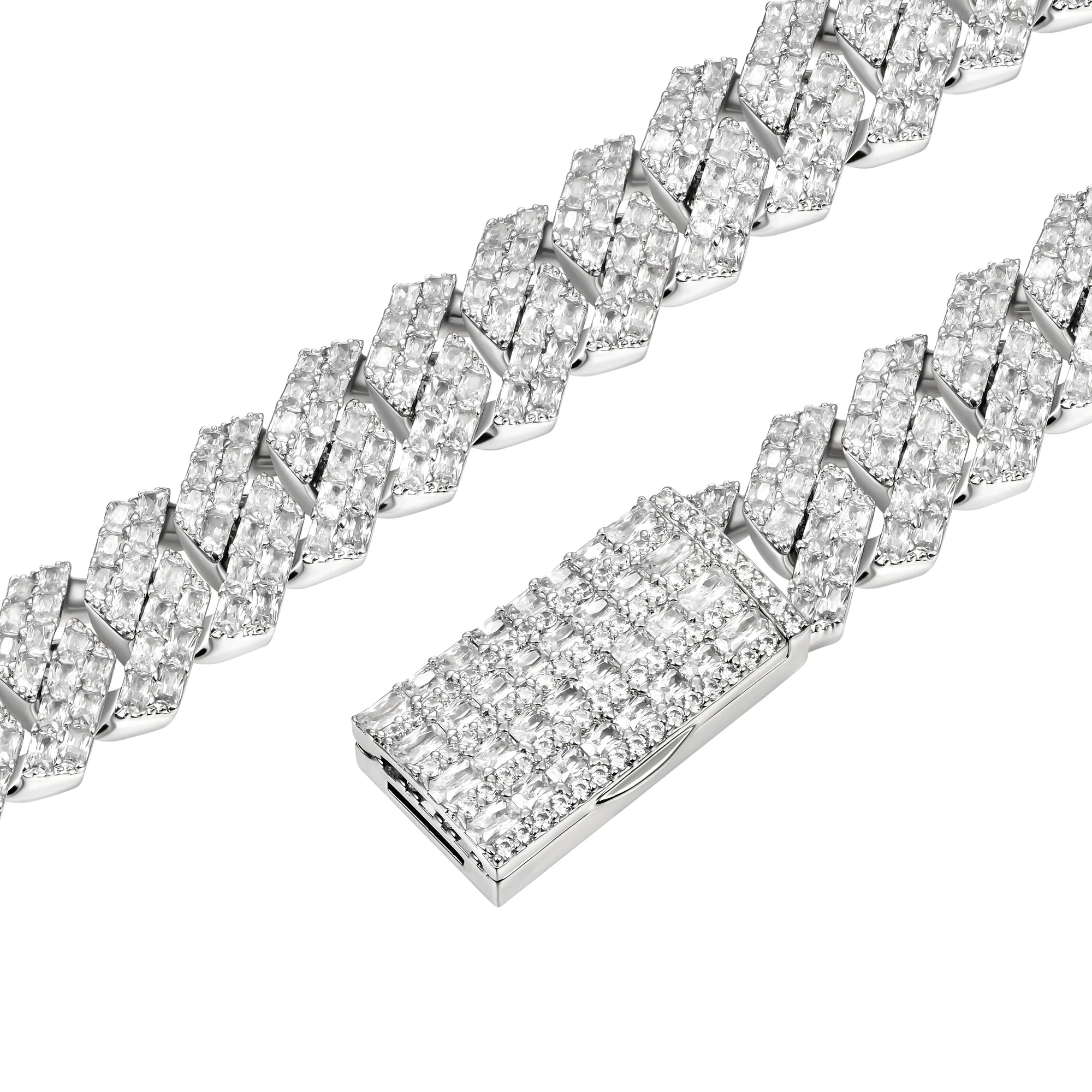 Custom Emerald Cut Prong Cuban Link Name Necklace Chain - 15mm
