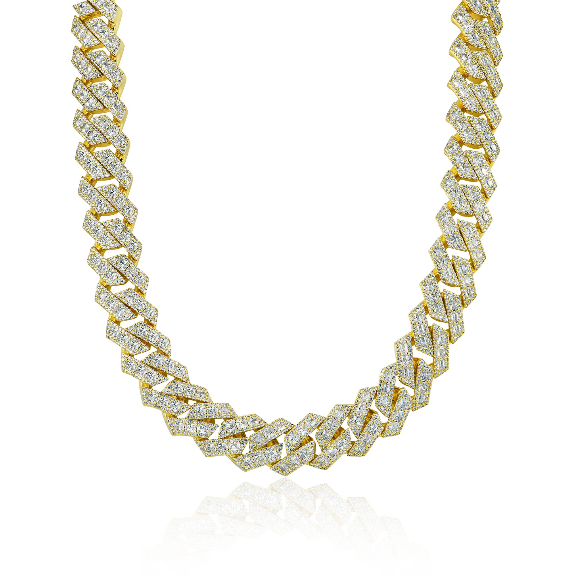 Halo Emerald Cut Prong Cuban Link Chain