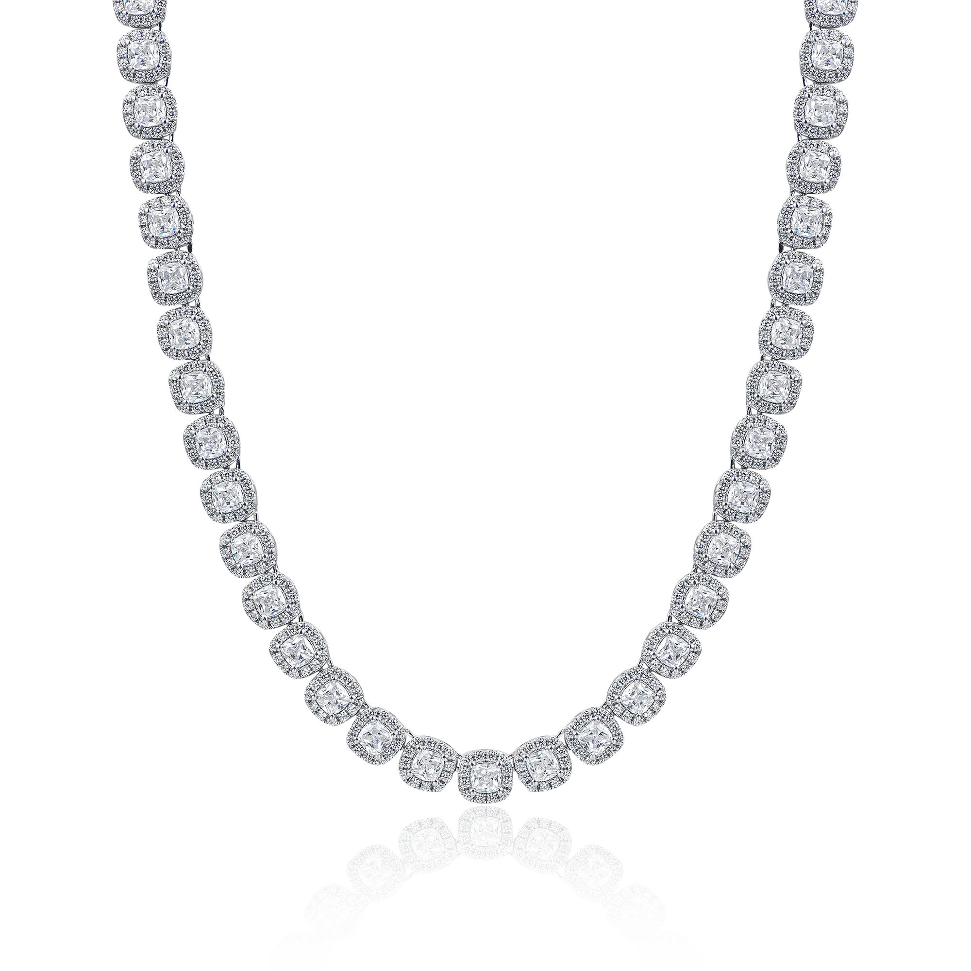 Women's Cushion Cut Clustered Tennis Chain - 7mm