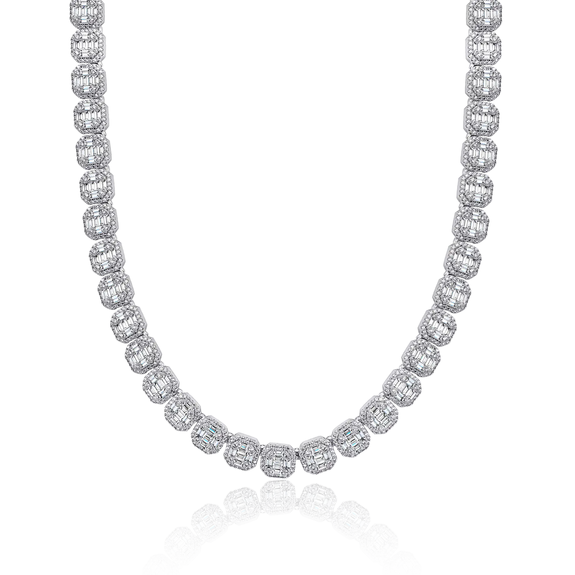 Women's Baguette Clustered Tennis Chain - 8mm