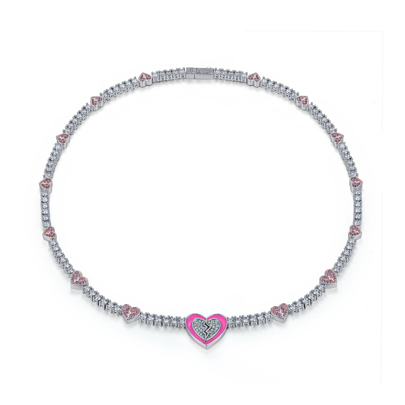 Pink Broken Heart Tennis Necklace - 3mm - APORRO
