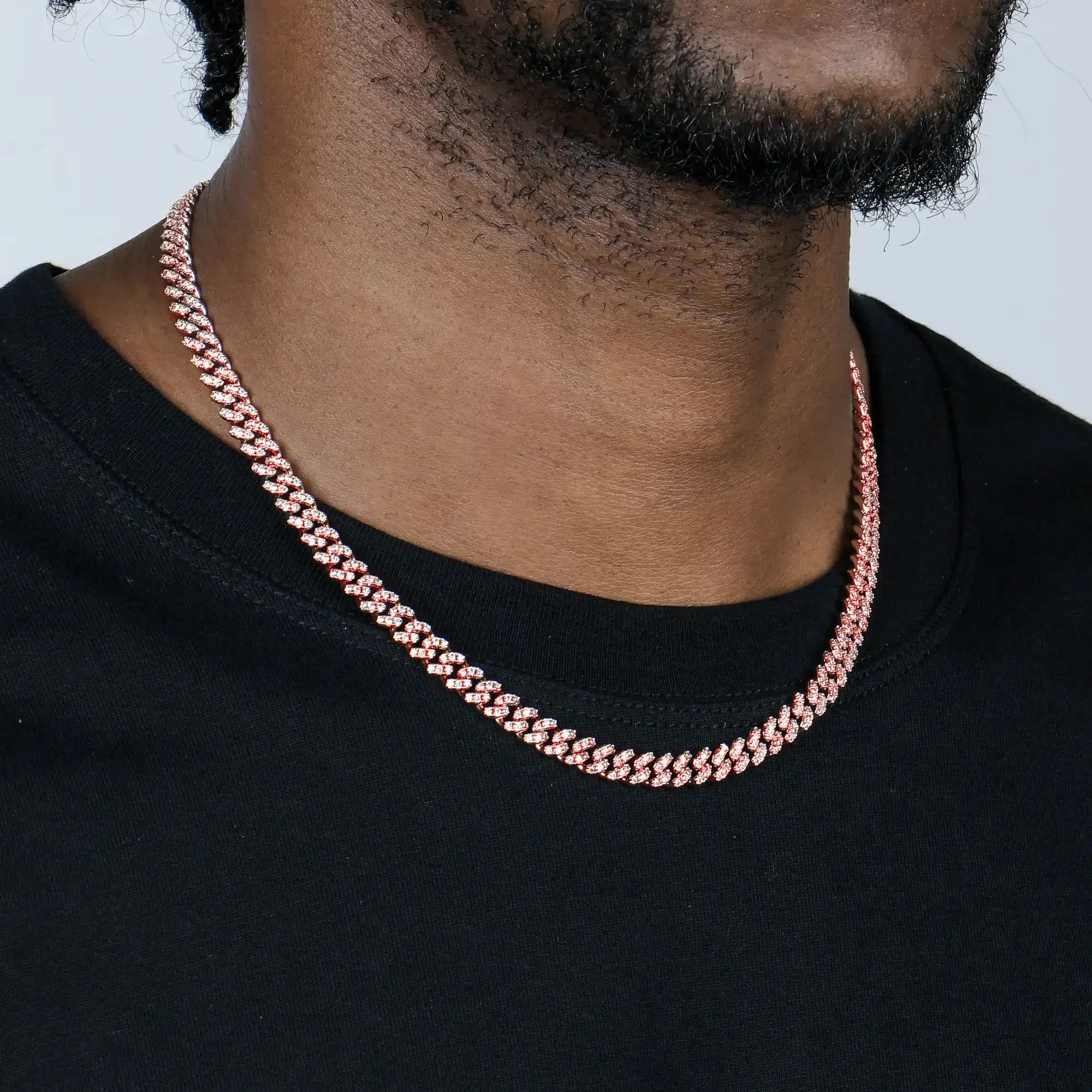 6mm Micro Round Cut Cuban Link Chain - Rose Gold