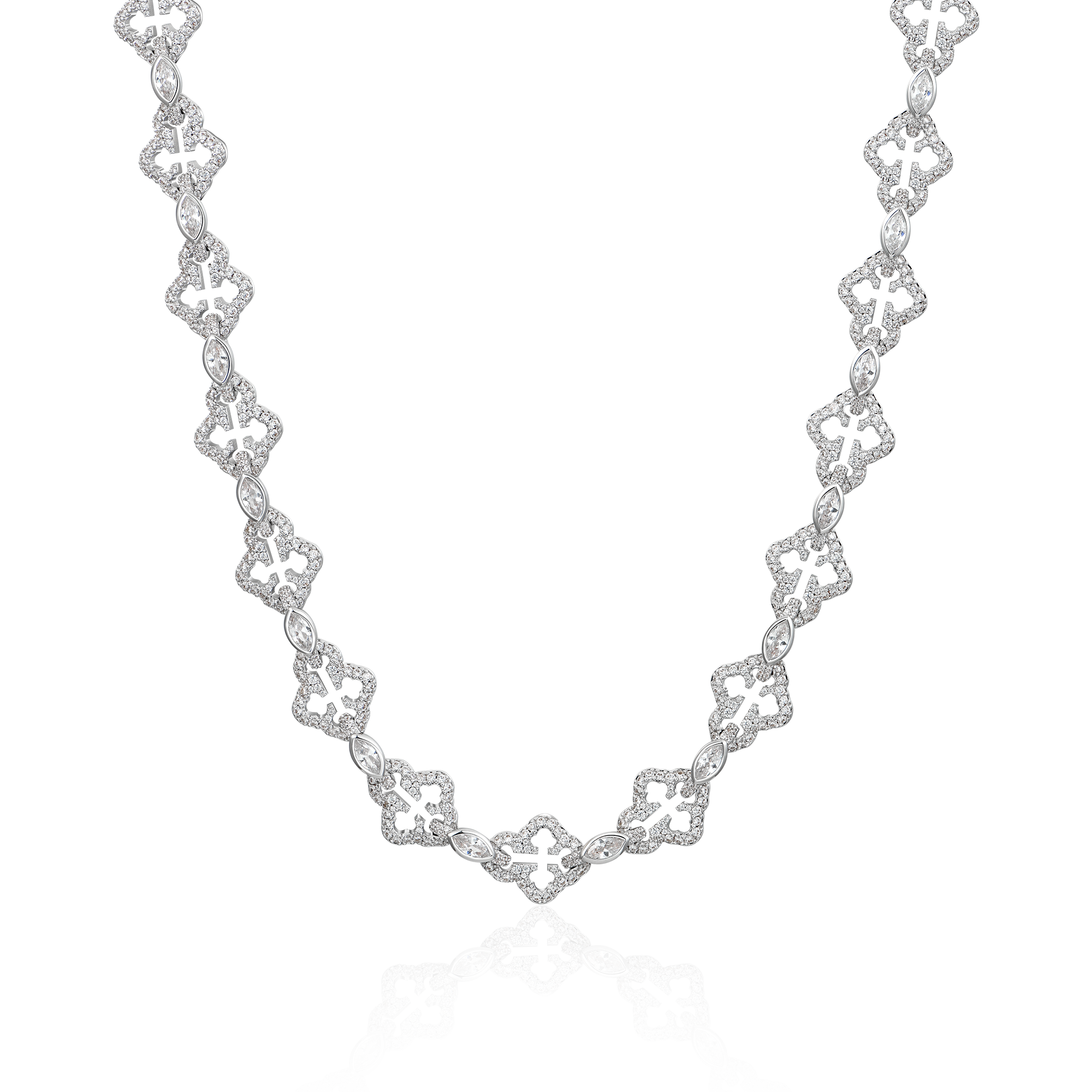 Women's Marquise Cut Mix Bottoni Cross Link Chain - 12mm
