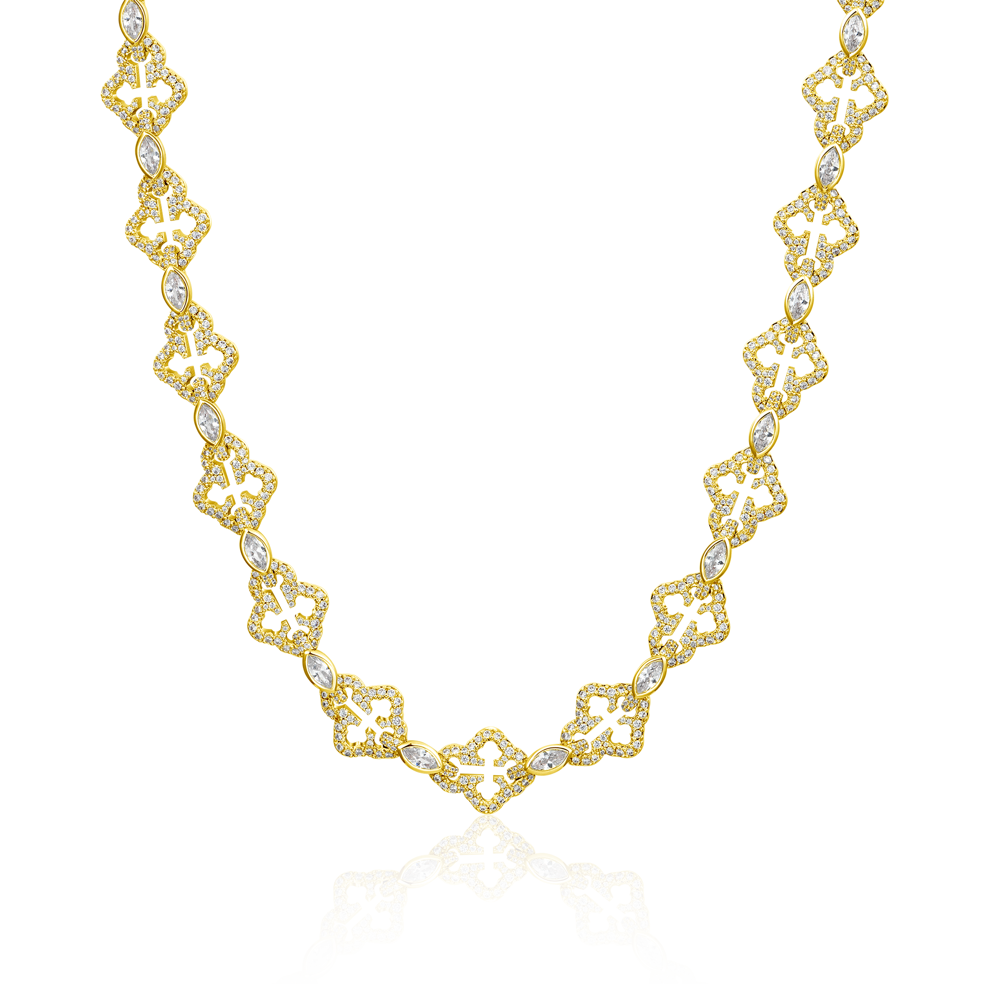 Marquise Cut Mix Bottoni Cross Link Chain - 12mm