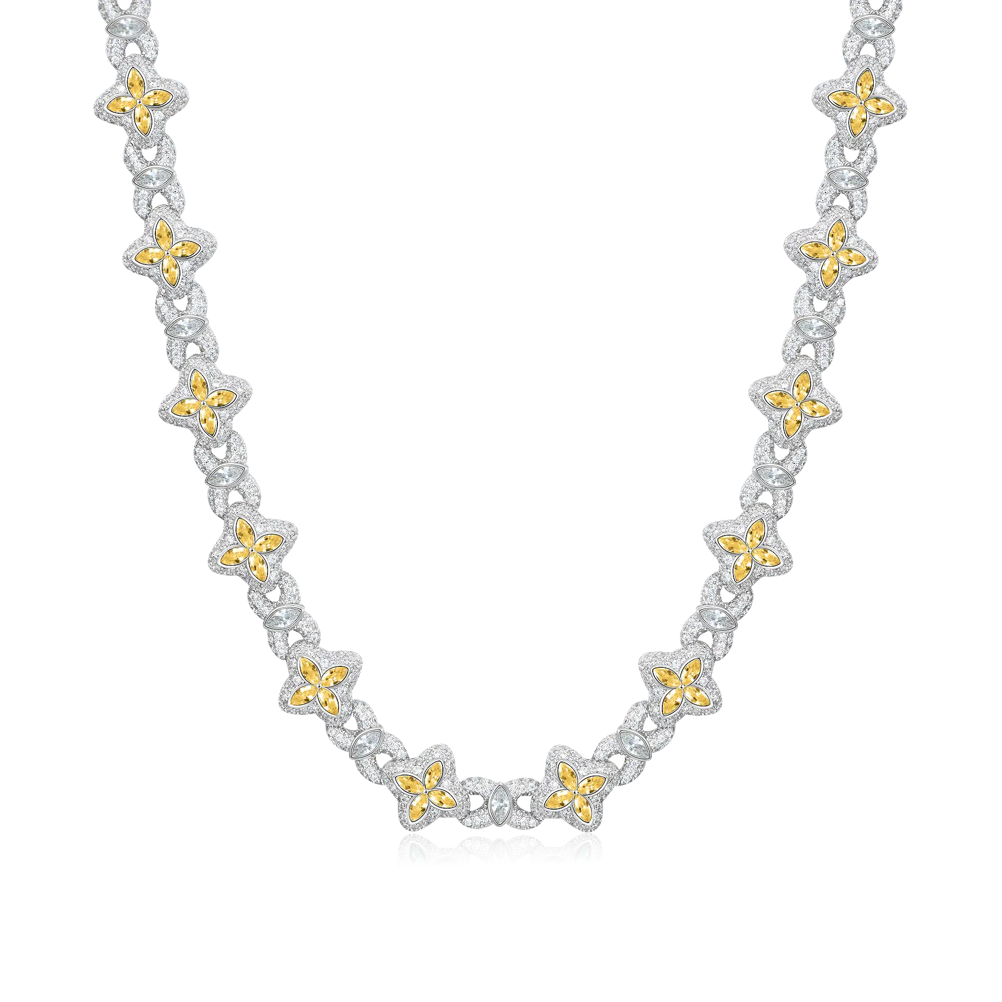 Iced Luminous Clover Necklace & Wallet Chain - Yellow Diamond