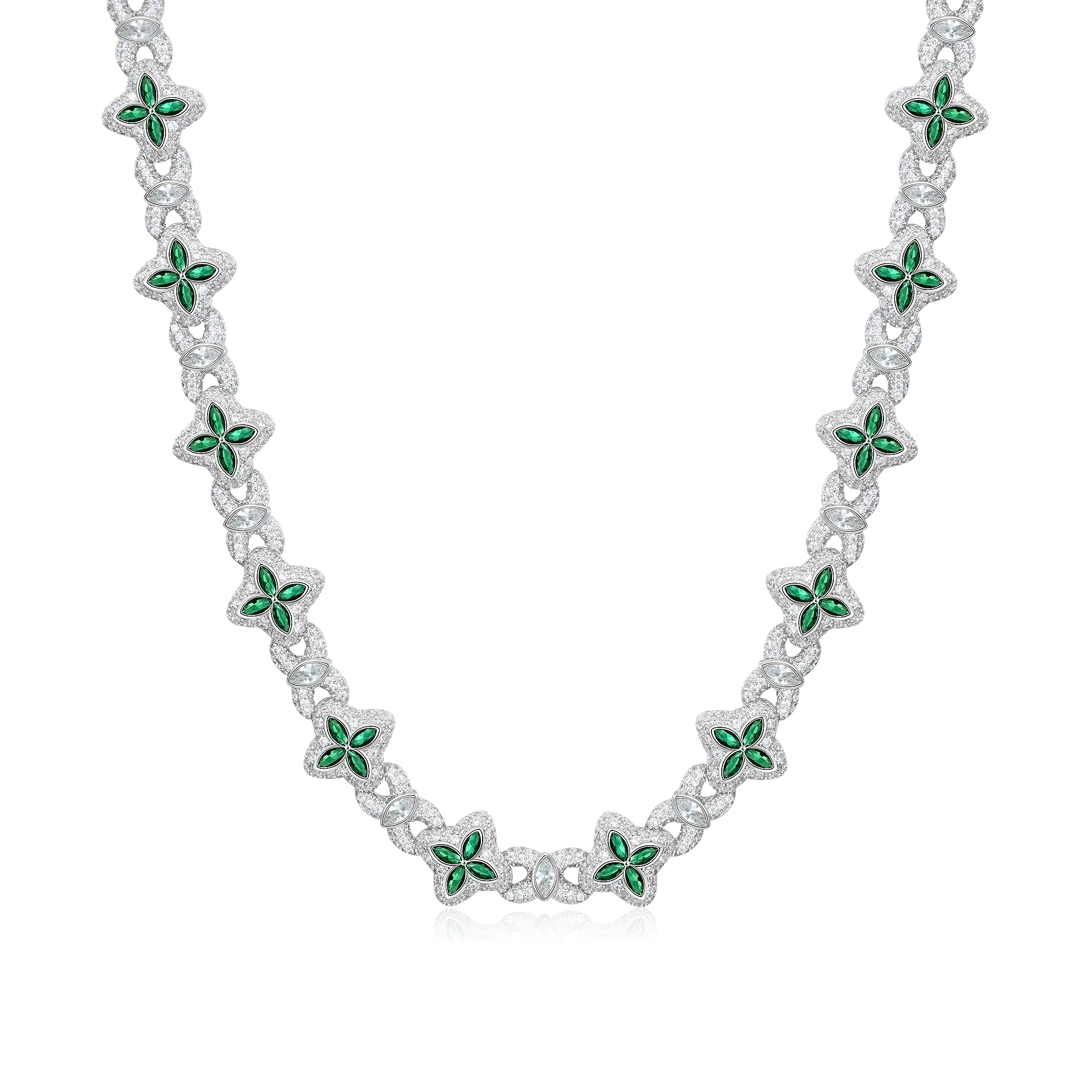 アクセサリー AVARON Diamond Chain Pierce Parts 18K White Gold Iced Luminous Clover Necklace & Wallet Chain