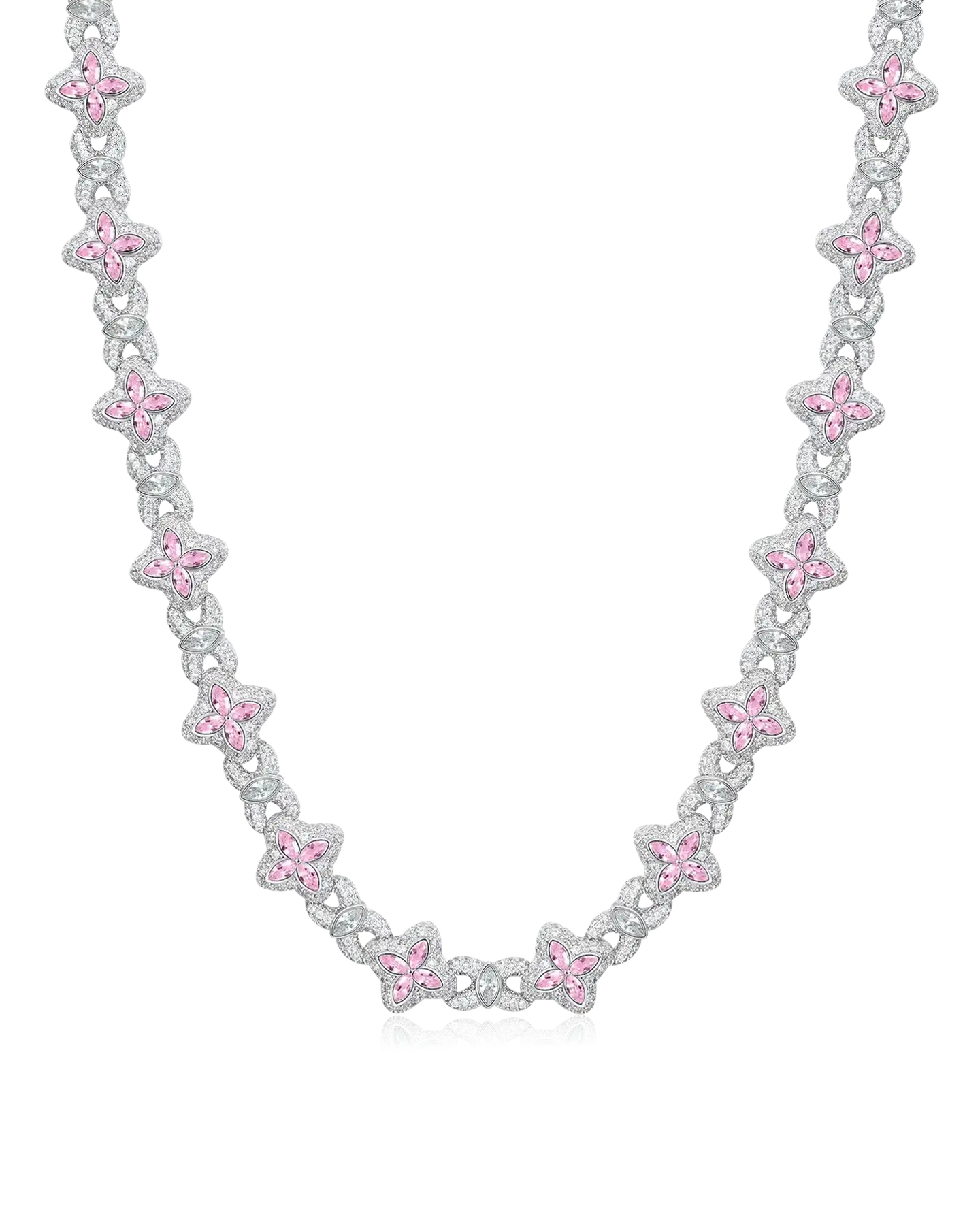 18K White Gold Diamond Luminous Clover Necklace - Pants Chain