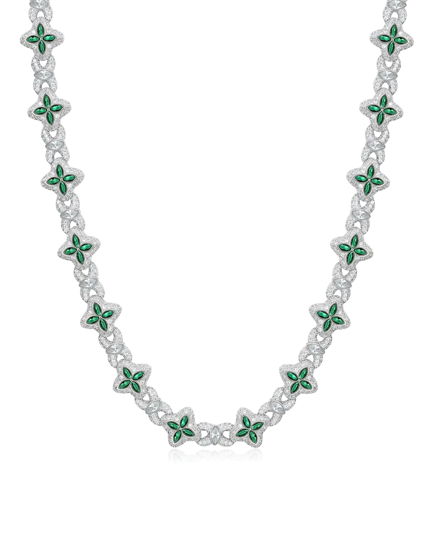 18K White Gold Iced Luminous Clover Necklace & Wallet Chain