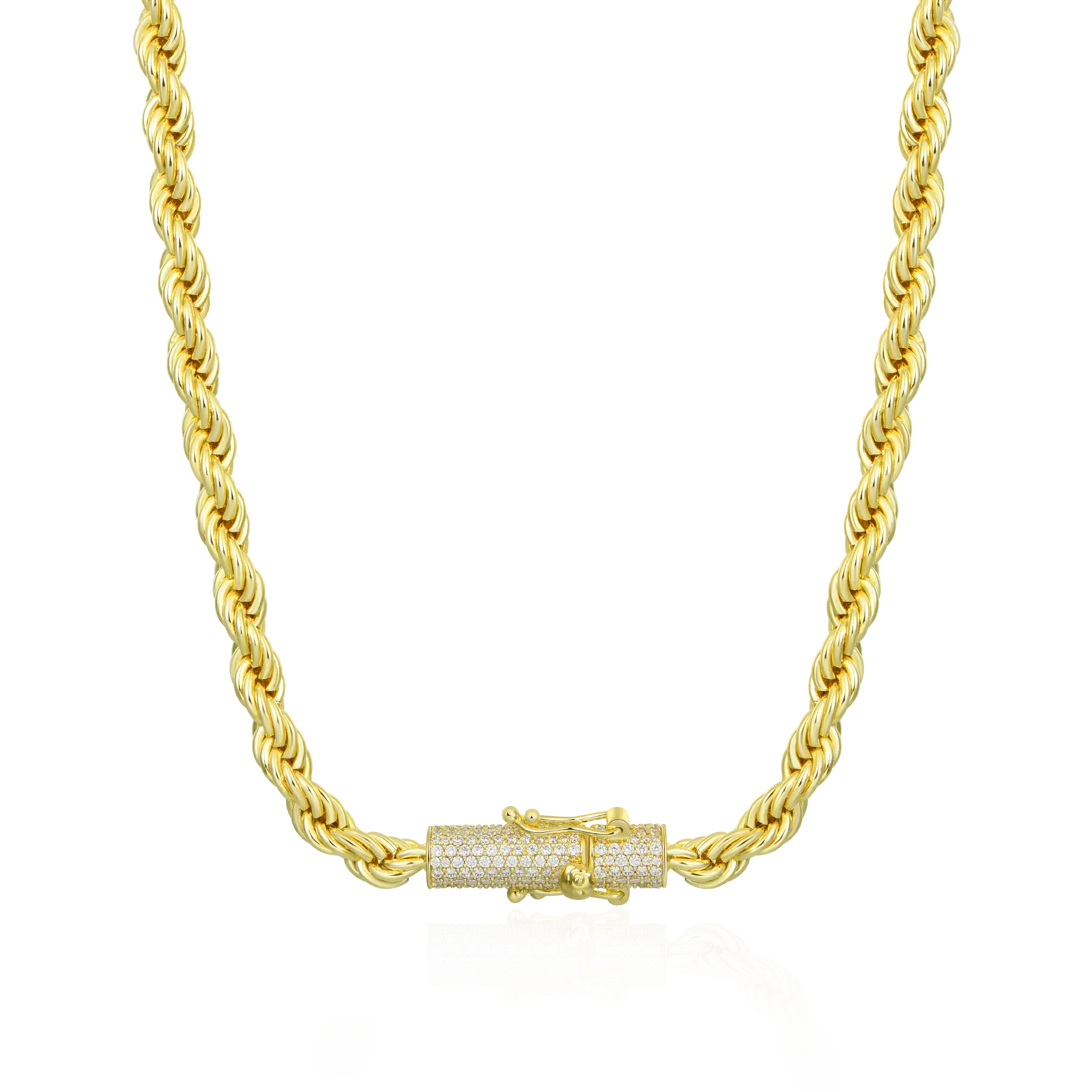 6mm Rope Chain With Iced Clasp Yellow Gold – APORRO