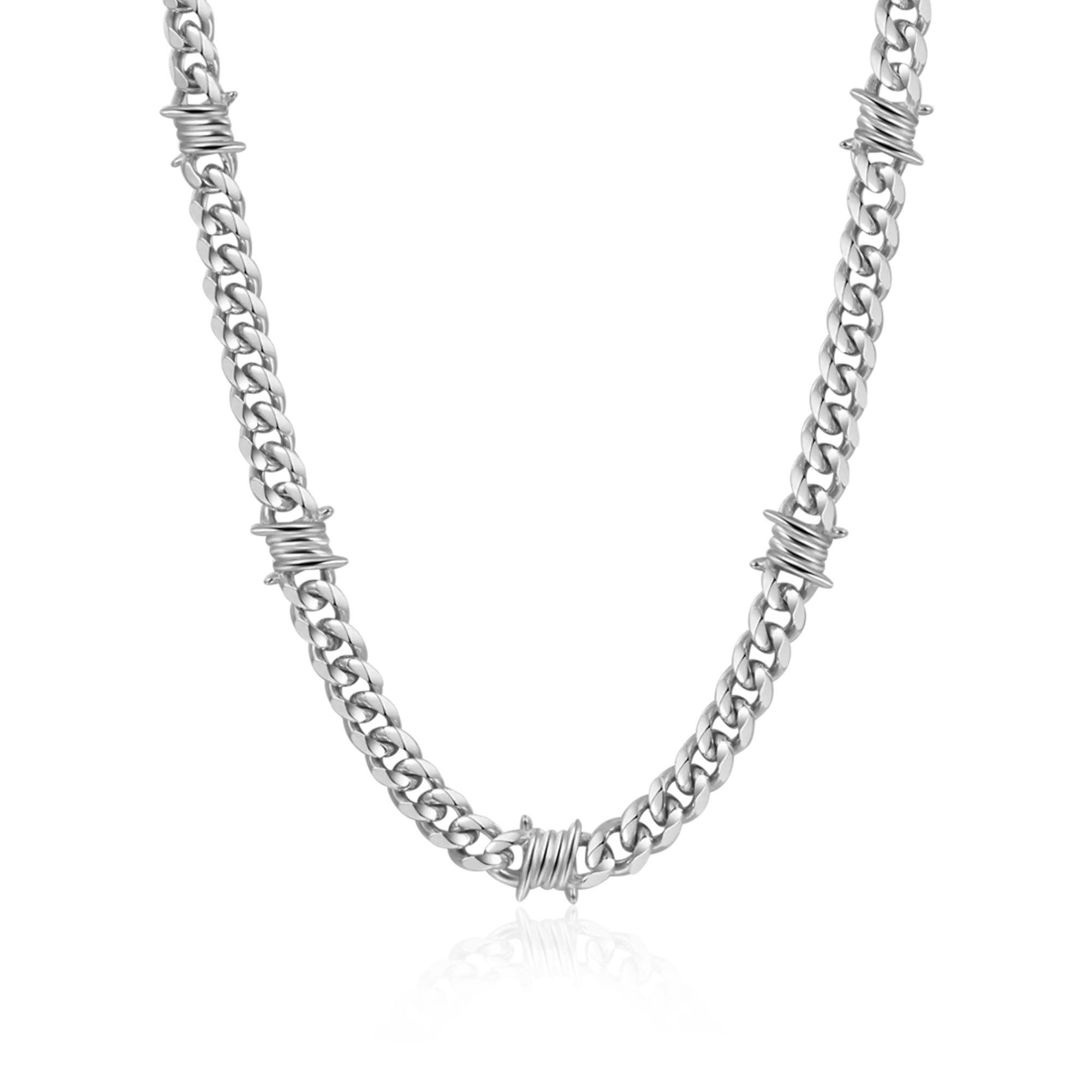 18K White Gold Thorned Cuban Wallet Chain - Pants Chain | Key 18K White Gold Thorned Cuban Wallet Chain - Pants Chain | Key