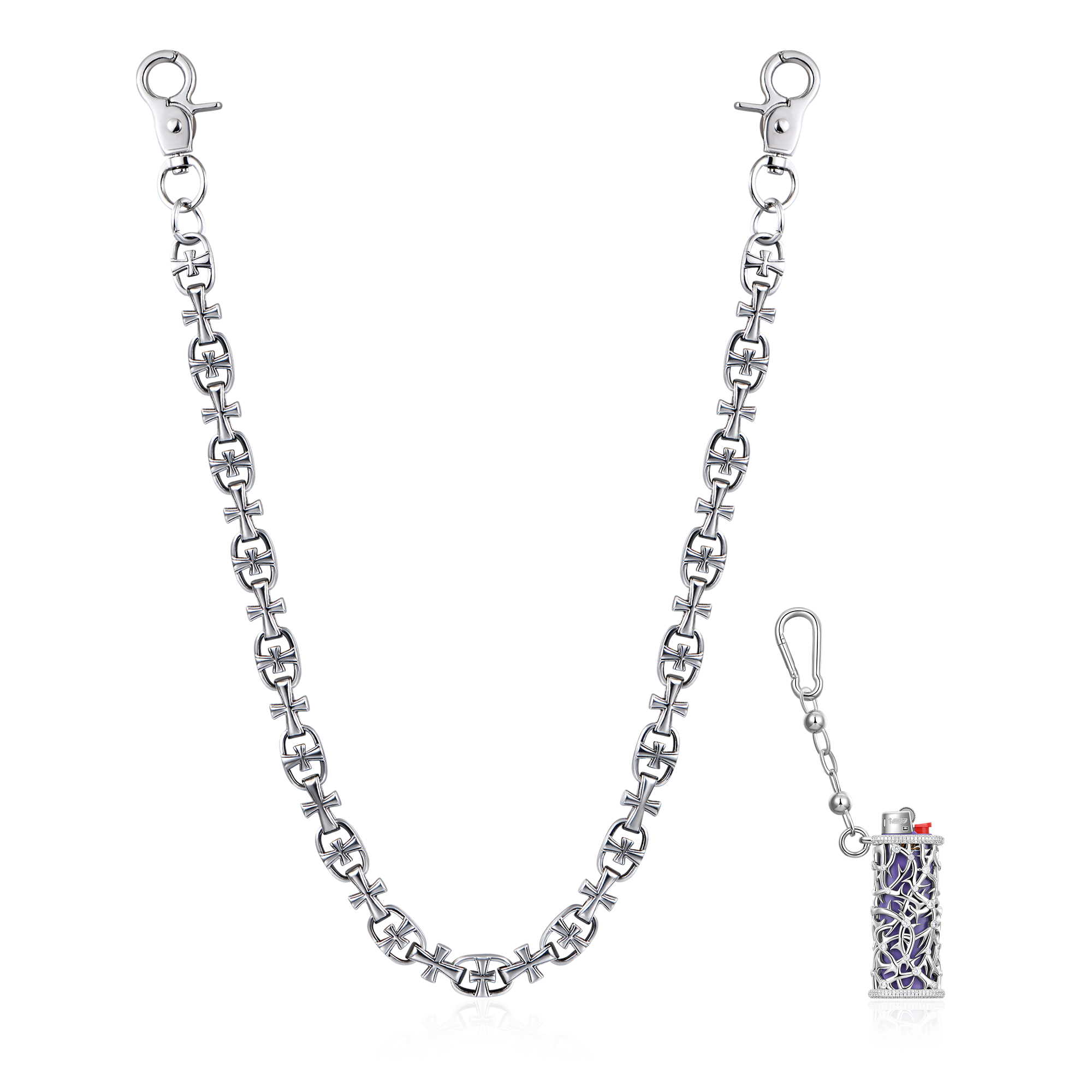 Crusader Link Chain & Wallet Chain + Lighter Case Set