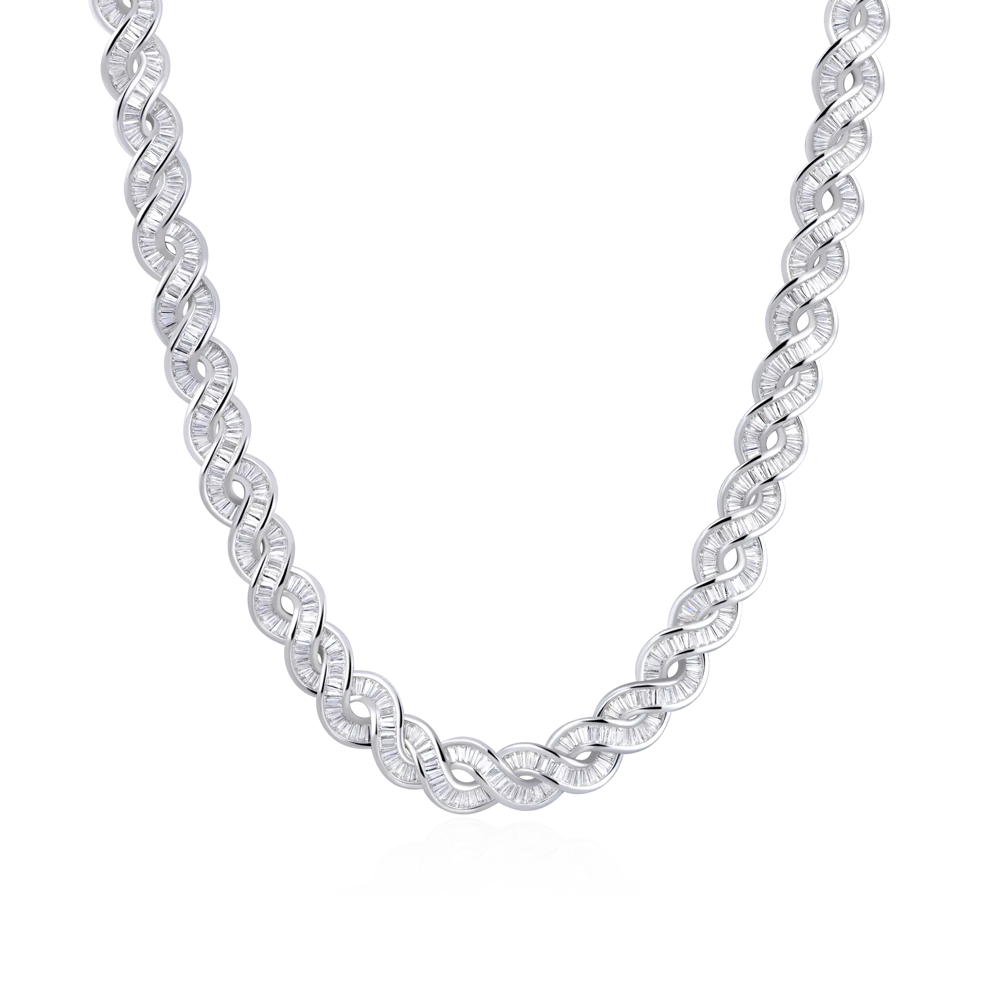 APORRO DNA Chain Necklace 18K White Gold Plated CZ 12mm 16-28in