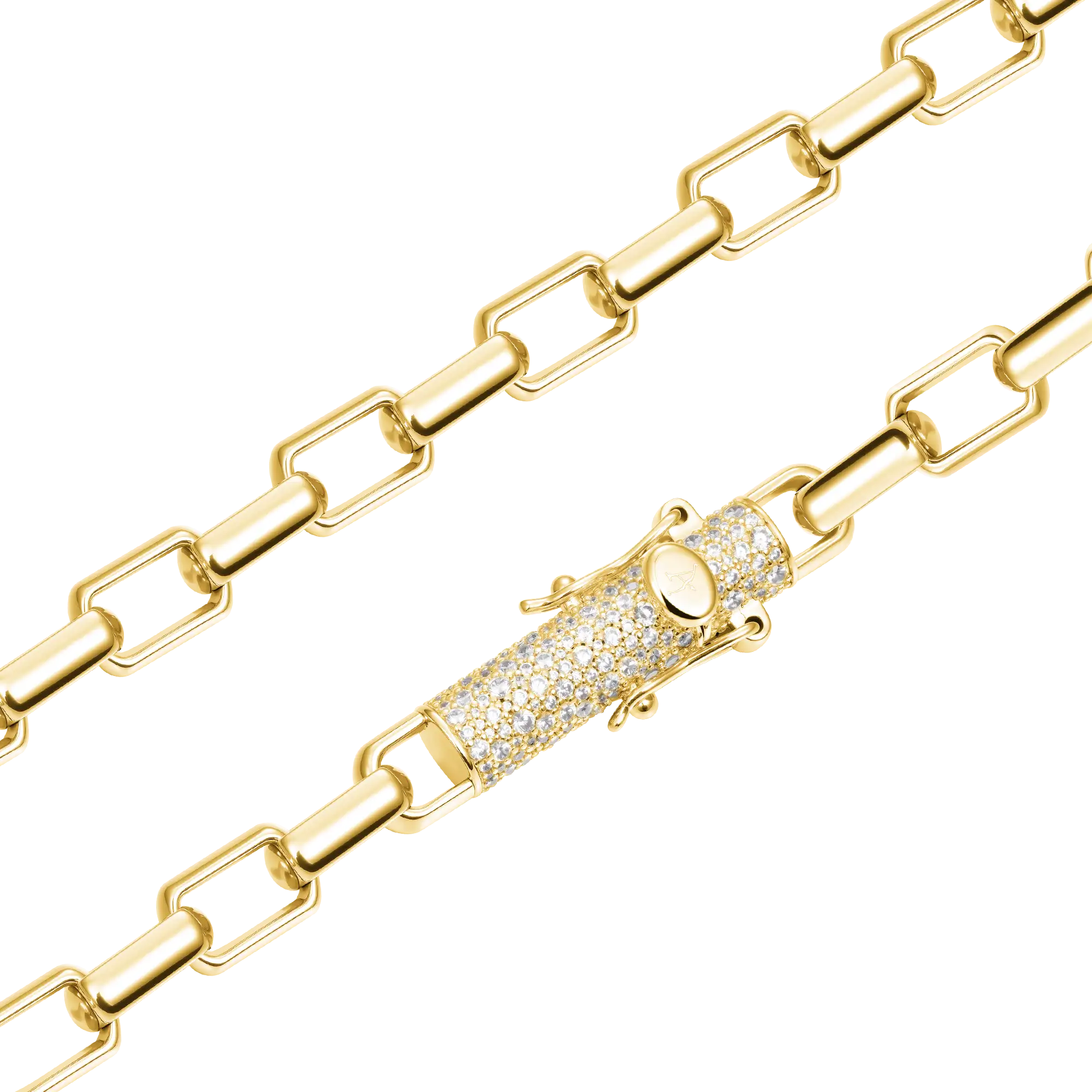 Paper Clip Chain With Iced Round Cut Clasp - 8mm