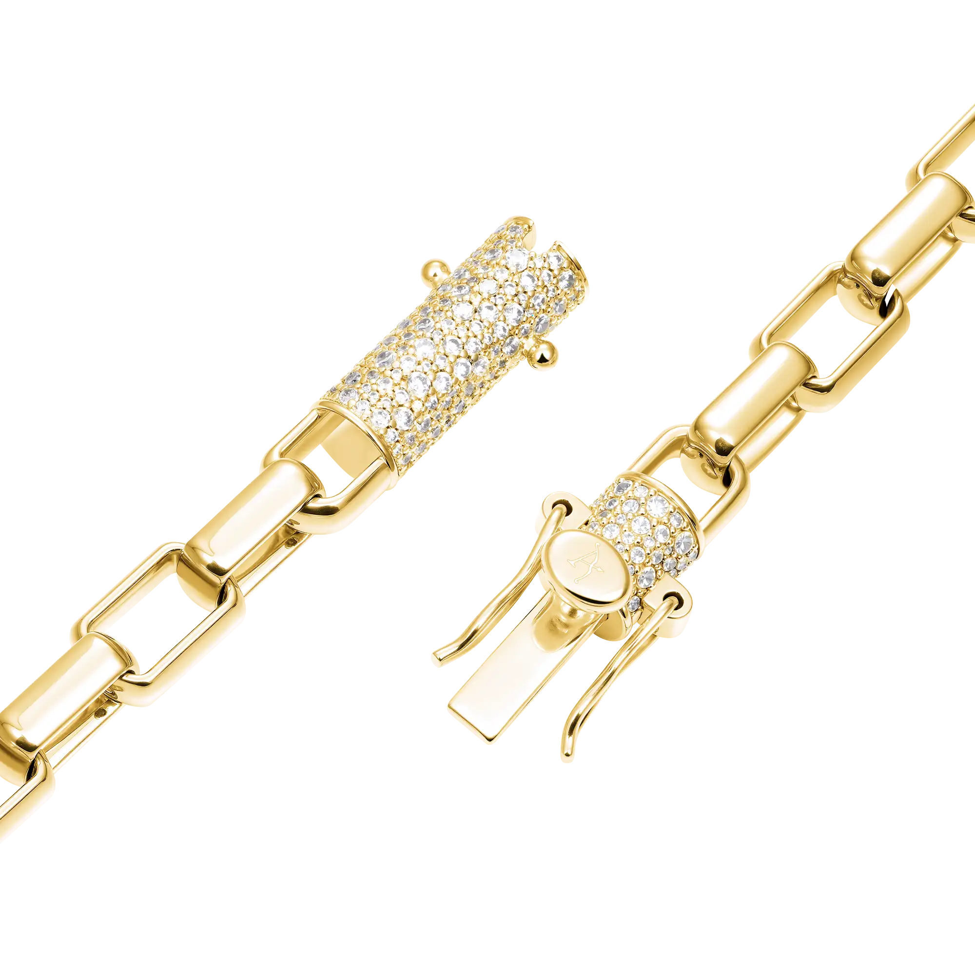 Paper Clip Chain With Iced Round Cut Clasp - 8mm